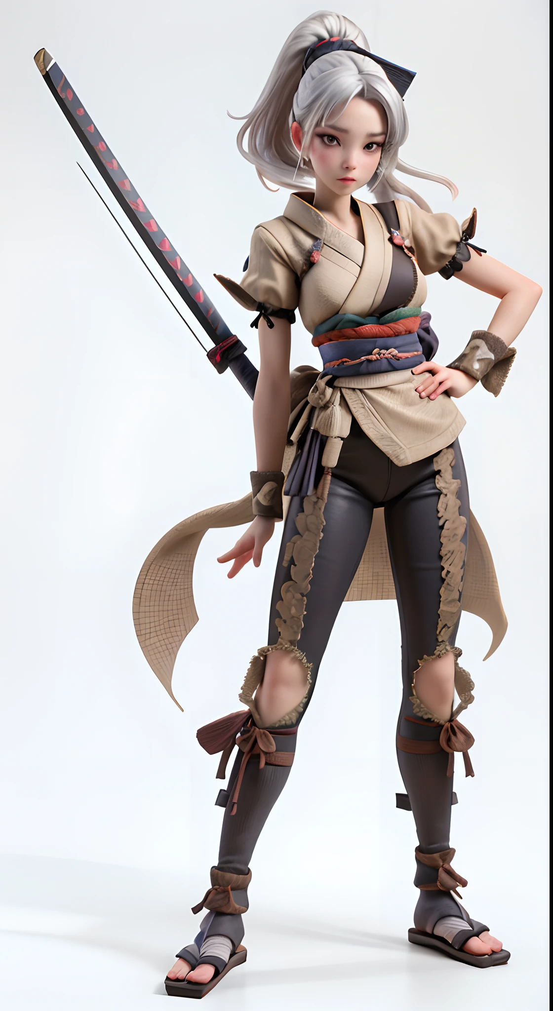 masterpiece,best quality,HDR,high-definition,Intricate Details,vray render,octane render,1girl, cute, sexy, samurai, long silver hair