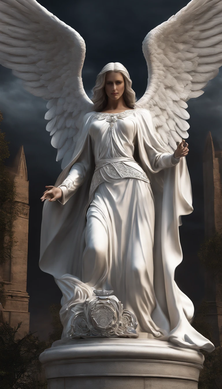 Angel with wings standing on a rock in the moonlight, of beautiful angel , luz de luna