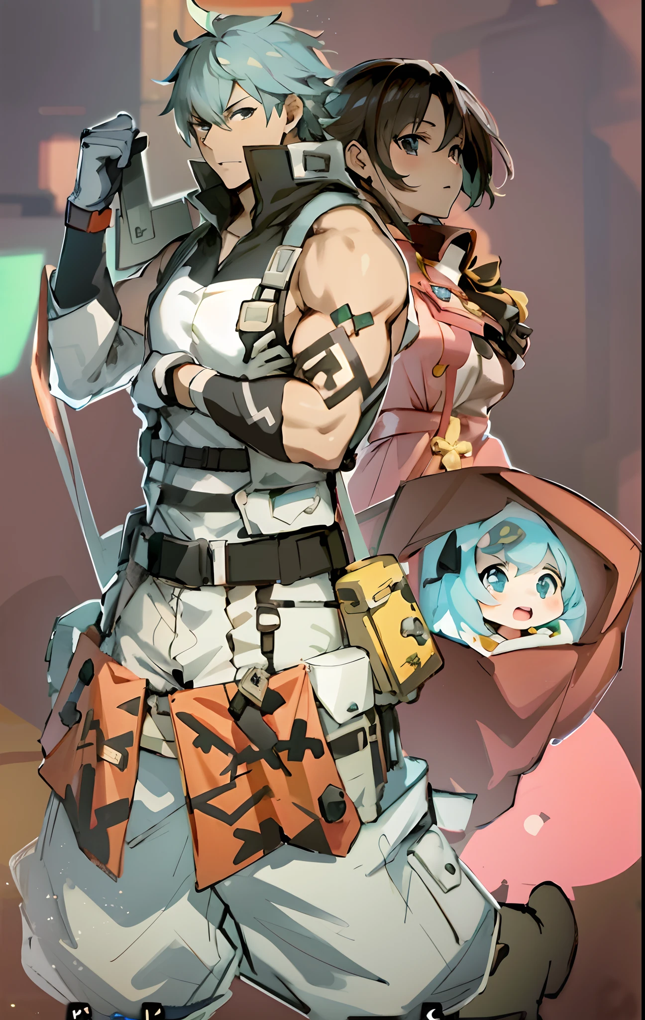 a couple of anime characters standing next to each other, guilty gear strive splash art, guilty gear strive graphics, jazza and rossdraws, rossdraws and jazza, from arknights, makoto shinkai ( apex legends ), from overwatch, kawacy, cushart kenz, by Okada Beisanjin, anime cover, hidari and vlop