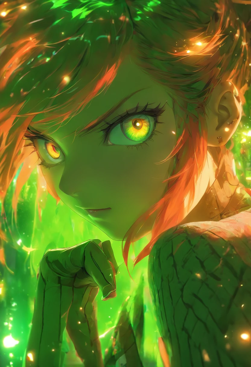 (masterpiece:1.3), (absurdres:1.3), (best quality:1.3), (ultra-detailed:1.3),(best shadow:0.7), (handled hair), (sharp eyeliner, eyeshadow, detailed eyes:1.1), perfect anatomy, BREAK, 1girl, solo, RED HAIR, hair between eyes, GREEN EYES, glowing eyes, sailor collar, school uniform, side ponytail, sidelocks,