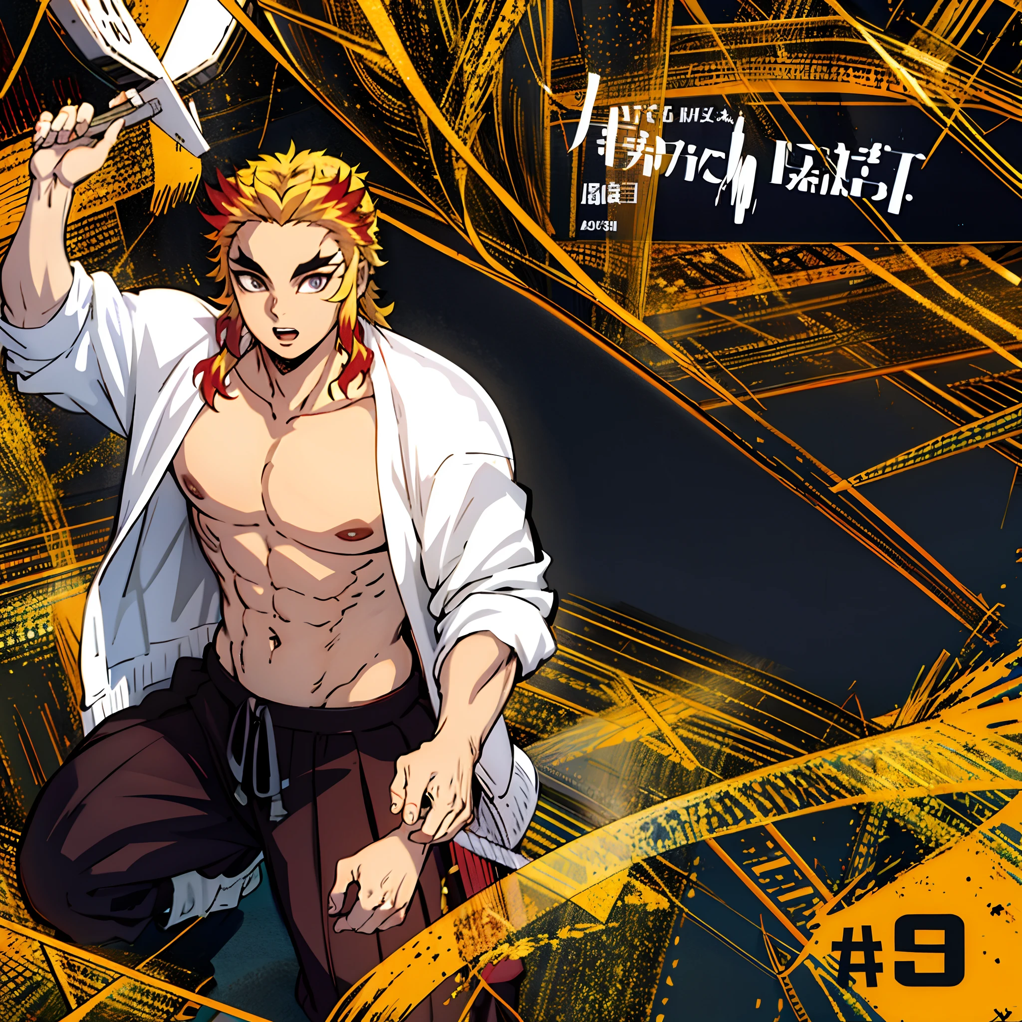 cara anime com cabelo ruivo e sem camisa posando para uma foto, pose de bolo de carne, Nice anime pose, musculoso!!, homem bonito anime, corpo musculoso sexy, cara bonito na arte demon slayer, muscular male hero, musculoso!, Gigachade Muscular, rasgado, corpo musculoso, magro e musculoso, musculoso masculino, personagem de anime masculino, musculoso! Cyberpunk, super buff e cool