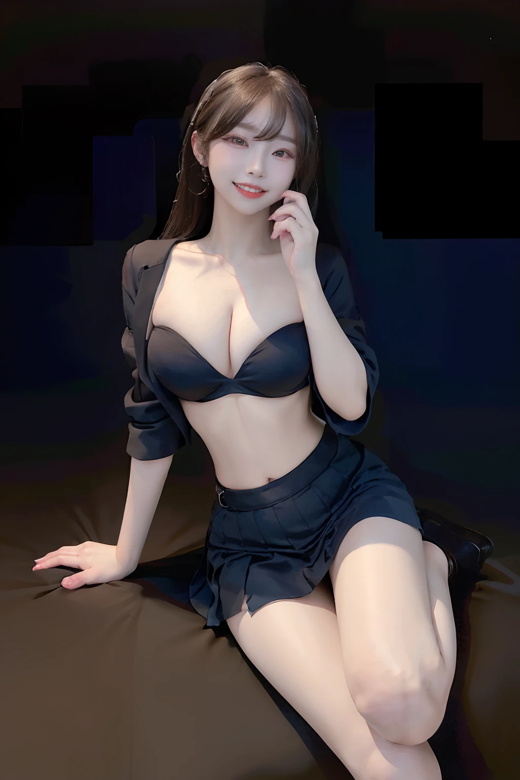 (8K、Raw photography、top-quality、masterpiece:1.2)、(realisitic、Photorealsitic:1.37)、ultra-detailliert、超A high resolution、1人、see the beholder、beautifull detailed face、A smile、Constriction、(Slim waist) :1.3)、Beautiful detailed skin、Skin Texture、Floating hair、Professional Lighting、Whole human body、Longhaire、japanese hight school uniform、Ultra mini skirt、naked jacket、matsuri、sparklers、Bob Hair、Happy smile、(((full body to the toes)))、(((The front of the uniform is fully open so that the chest is visible......)))、(((no-bra)))、Colossal tits、Black pantyhose