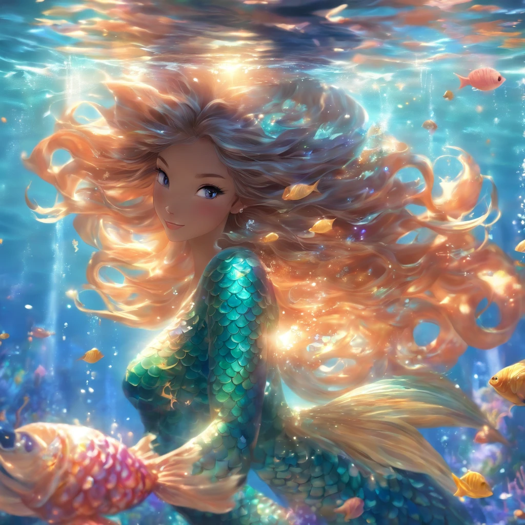 (((Ninkasi) best quality, ultra-high resolution, 4K detailed CG, masterpiece,mermaid goddess,long hair,black hair, jug goddess,aesthetics,sumeria, ((fish tail)), beautiful image, centered on the screen,