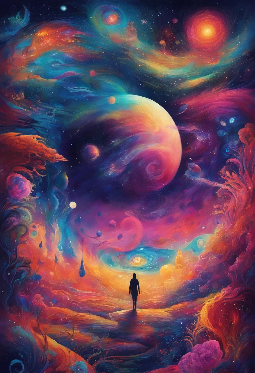 POR FAVOR crie um prompt pra mim. com caracteristica de, WITH VIBRANT COLORS OF DEEP SPACE, DARK
