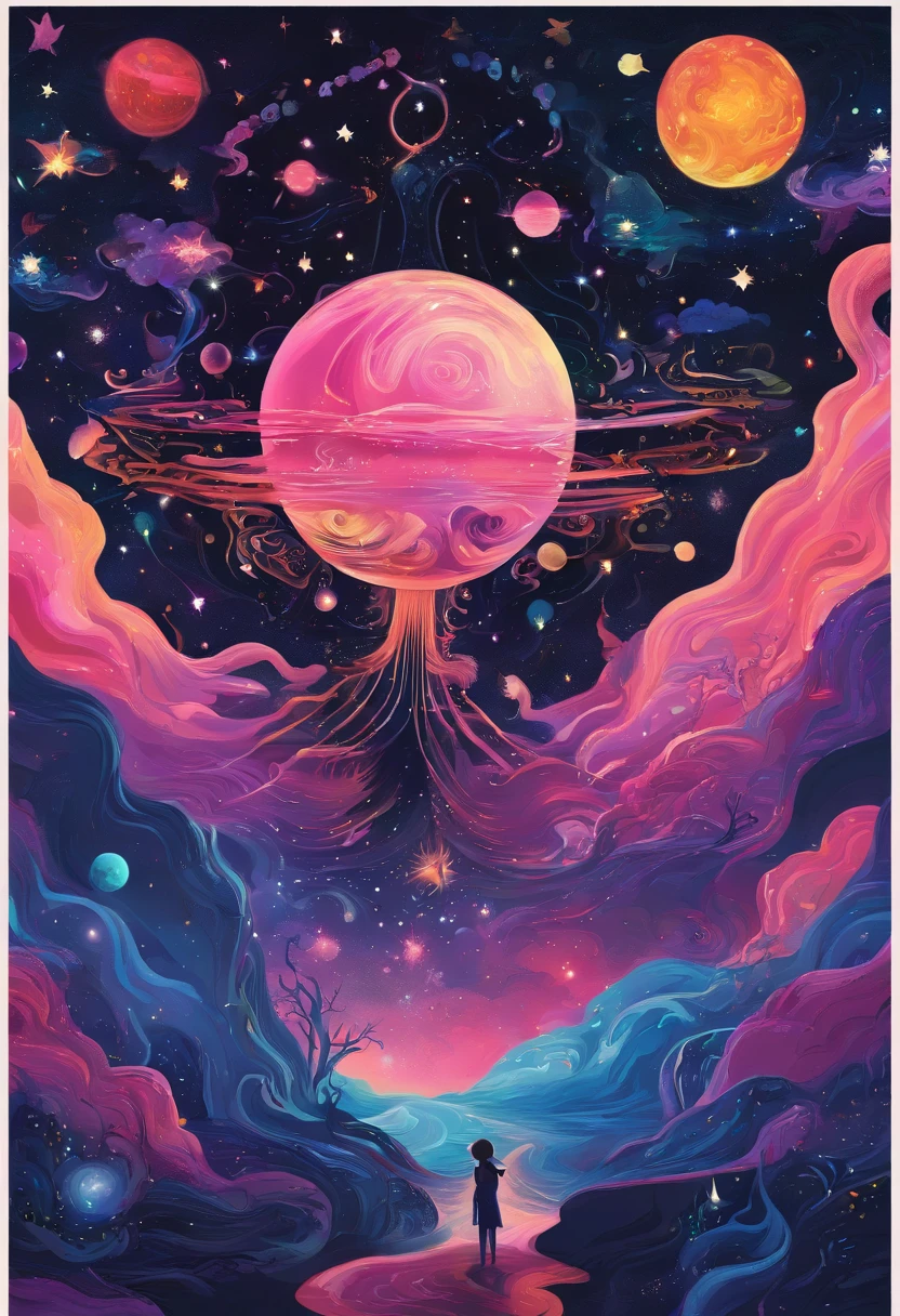 POR FAVOR crie um prompt pra mim. com caracteristica de, WITH VIBRANT COLORS OF DEEP SPACE, DARK