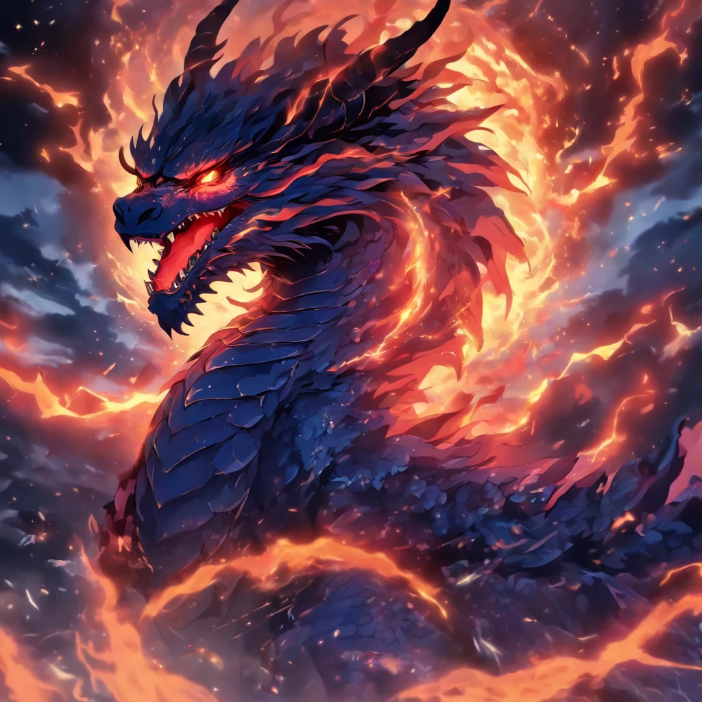 Very detailed、Spectacular artwork、shine、Wearing fire、breathing flames、multiple、Dragon in the volcano、Red Dragon