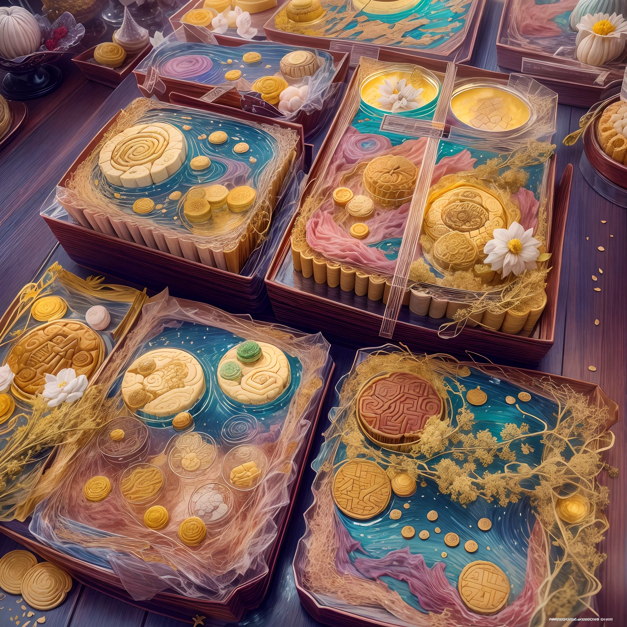 (tarot cards:1.5,rotary symmetrical),(tmasterpiece),(ultra - detailed:1.3),best qualtiy,(glittery:1.2),(dreamworld:1.4),((mooncake with Van Gogh style)),(The moon is empty),Crystal clear mooncakes,the night,Skysky,moon full,colored flowers,NOhumans,Cute little bunny、sweet osmanthus、Moonsky,vibrant with colors,brightly,1.4x realism,hyper-detailing,hyper HD,It's on display in this beautiful scene,(The is very detailed,reasonable design,Clear lines,High- sharpness,tmasterpiece,offcial art,movie light effect,4K)
