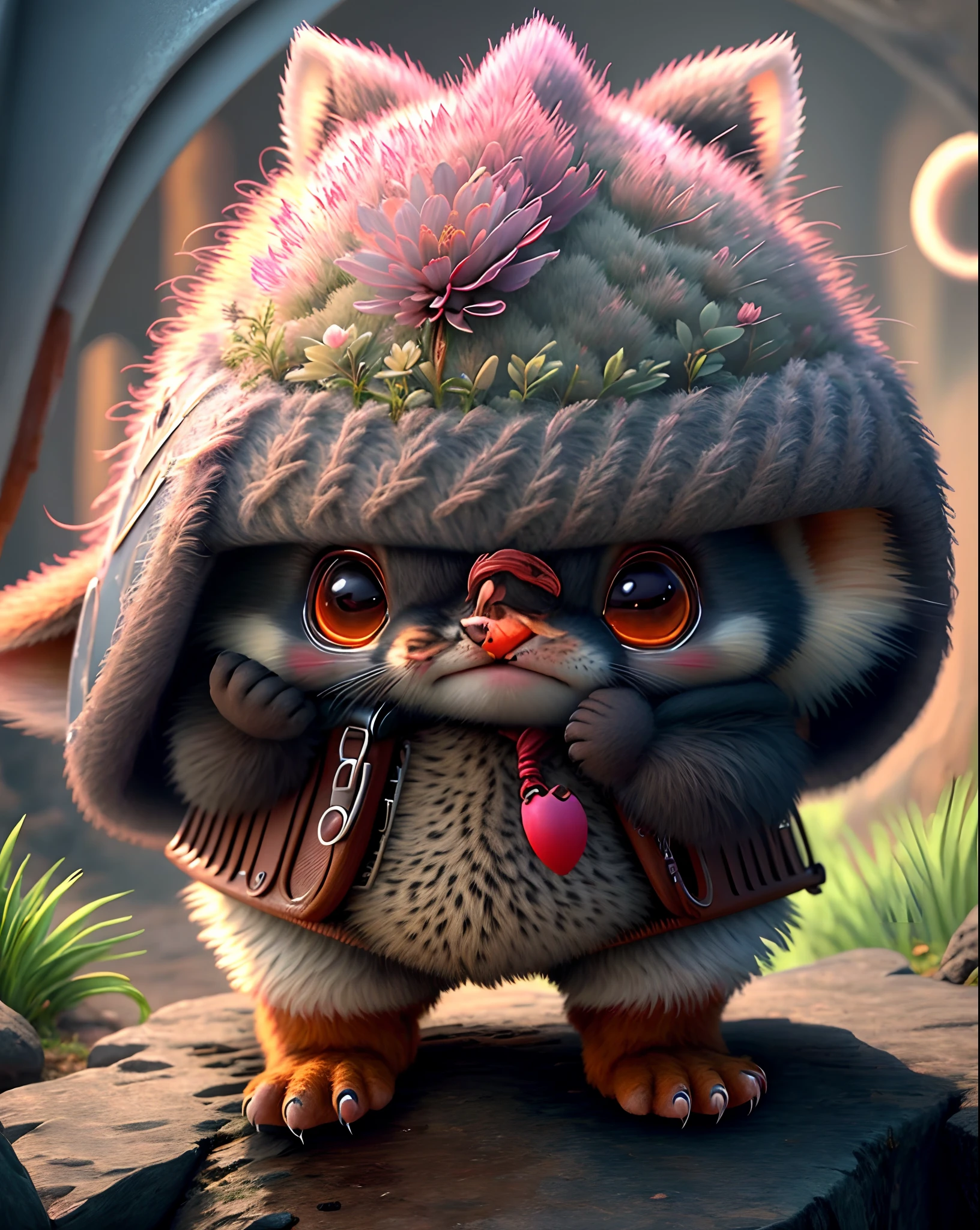 Top image quality、"Create cute creature masterpieces with inspired ultra-detailed concept art. Let your imagination come alive", (Tasmanian devil), high detailing, in 8K、Top image quality、Dressed as a hunter in medieval Europe、Carrying a longsword on your back、
