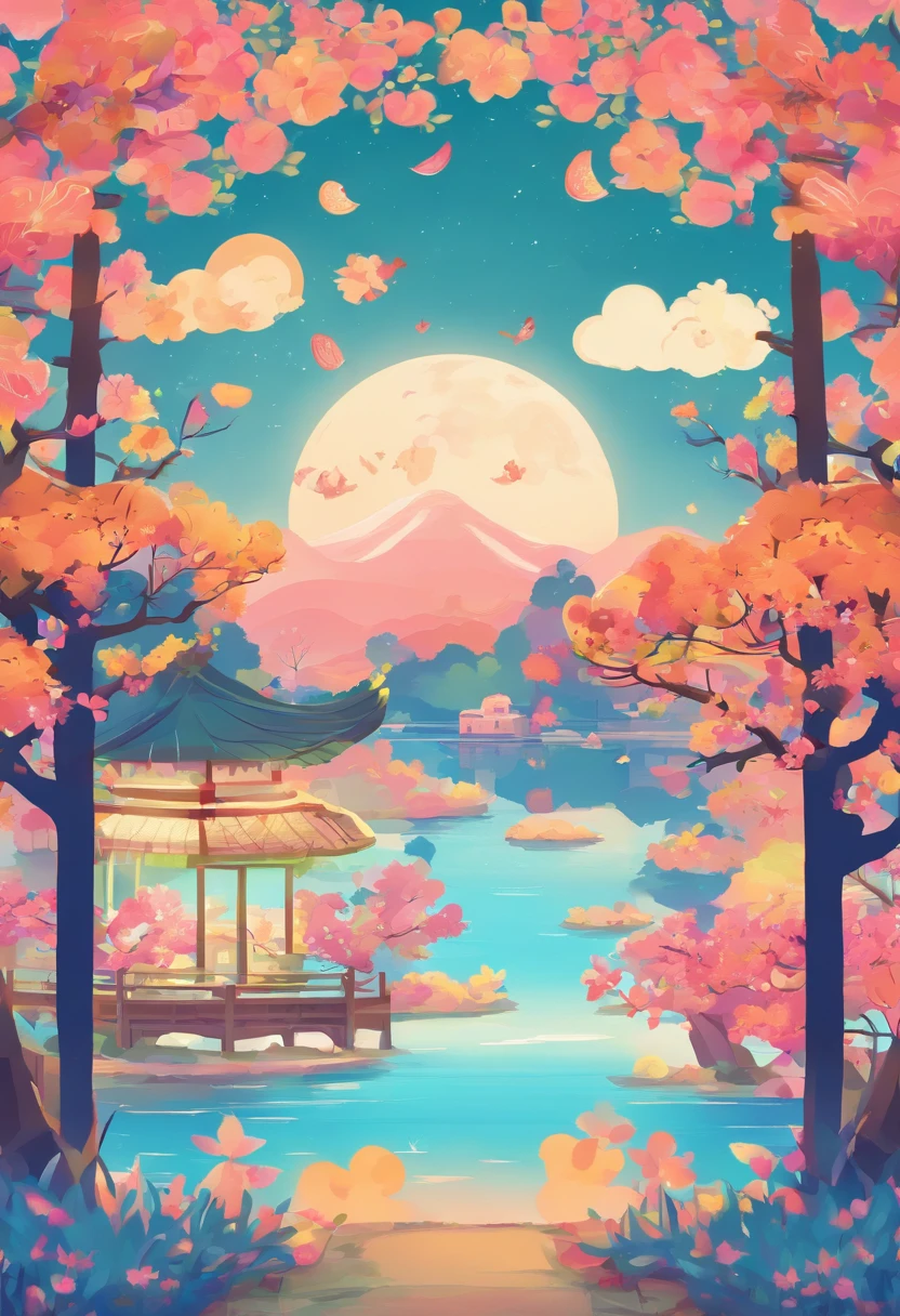 Mid-Autumn Night，Mid-Autumn Festival，themoon，rays of moonlight，high qulity，autumn scenery，Chinese atmosphere