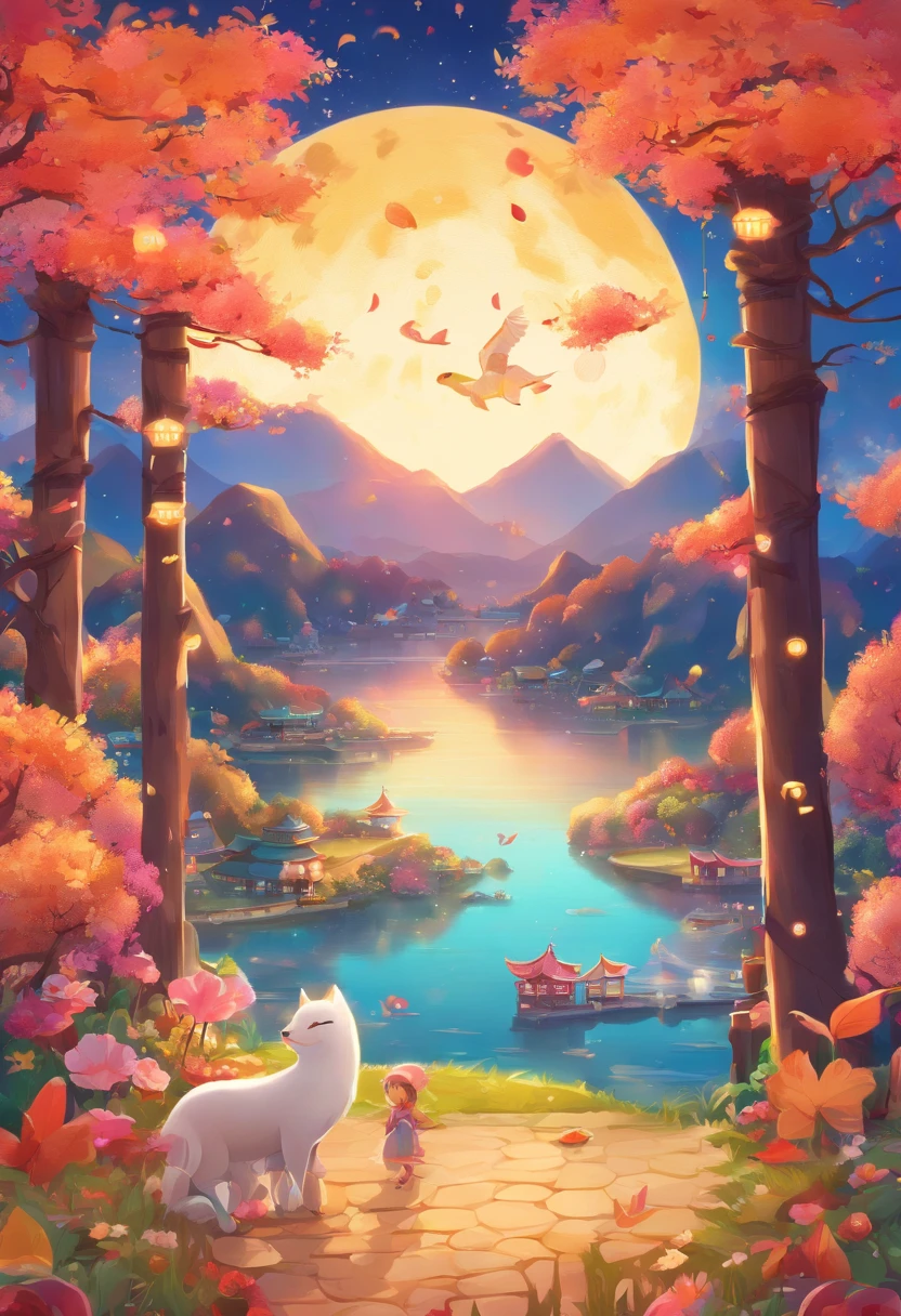 Mid-Autumn Night,Mid-Autumn Festival,themoon,rays of moonlight,high qulity,autumn scenery,Chinese atmosphere