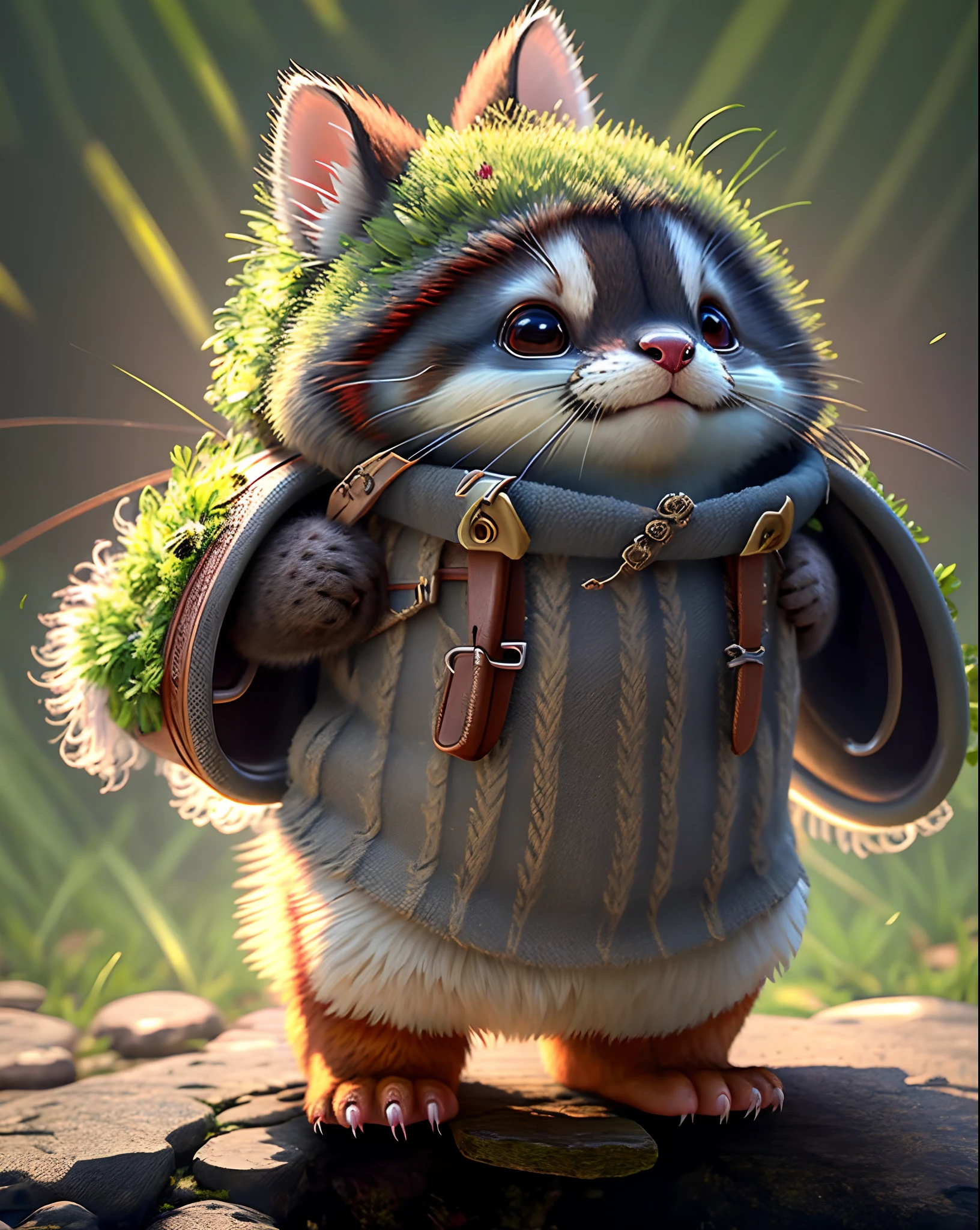 Top image quality、"Create cute creature masterpieces with inspired ultra-detailed concept art. Let your imagination come alive", （Tasmanian devil）, high detailing, in 8K、Top image quality、Dressed as a hunter in medieval Europe、Carrying a longsword on your back、