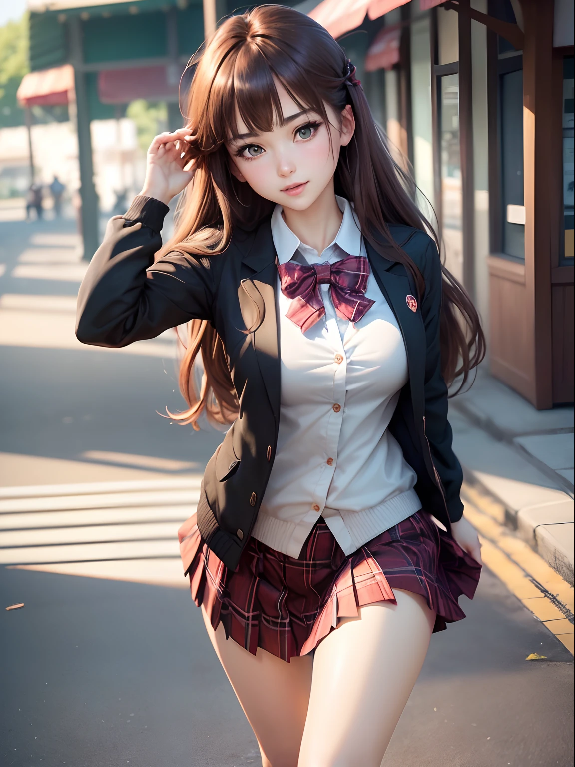 Kujikawa Def,Twin tails,school uniform,Seraph of the Black,Long sleeve,skirt,Knee socks,jewelry,Earrings,Straddle,
Highest quality, Very detailed, masterpiece, Absurd,8k,   photoRealistic, Realistic,Detailed skin texture,Detailed pupil,High resolution,Natural light,
One girl,alone,(Happy:1.1),(smile:1.2),short hair,Brown Hair,(Angular face:1.2),Shining Face,Large Breasts, Tight waist, Lip Makeup,Wet shirt,Spread your legs,(I can see her panties:1.5)Bra is visible,(Orgasm:1.5)