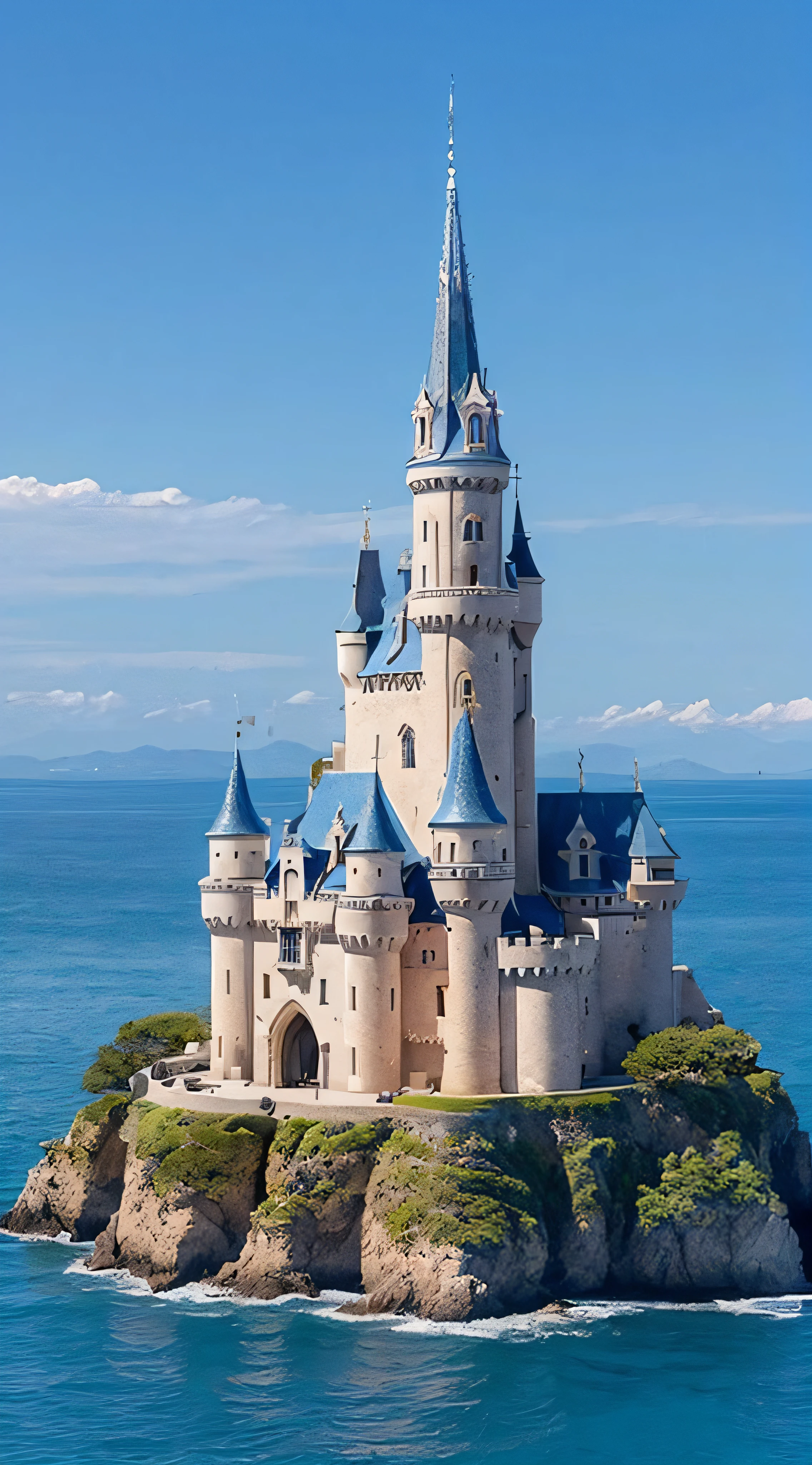 (((Superb view))),((masterpiece,top-quality,16 K)),Castle on the sea,Ultra-detailed castle,during daytime,blue open sky