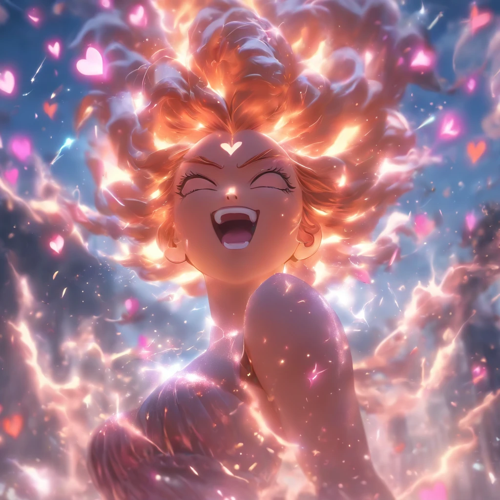 (best quality,4k,8k,highres,masterpiece:1.2),ultra-detailed,(realistic,photorealistic,photo-realistic:1.37),angry goddess of love with glowing pink hearts, yelling, anger, love,divine,beautiful detailed eyes,beautiful detailed lips,extremely detailed eyes and face,longeyelashes,fiery red hair,flowing golden gown,wrathful expression,glowing aura,fierce energy,hearts bursting out of her chest,stormy clouds,thunder and lightning,wind blowing dramatically,cracking ground,powerful goddess presence,pink glowing hearts swirling around her,sparkling energies,surrounded by a celestial garden,floating flower petals in the air,fragrant flowers in vibrant colors,butterflies and birds flying around,majestic sculptures,decorative fountains,oversized heart-shaped sculptures,black and white marble stone pathways,vivid colors,powerful contrast,harmonious color palette,enchanting lighting effects,soft pink hues,purple-pink sunset in the background