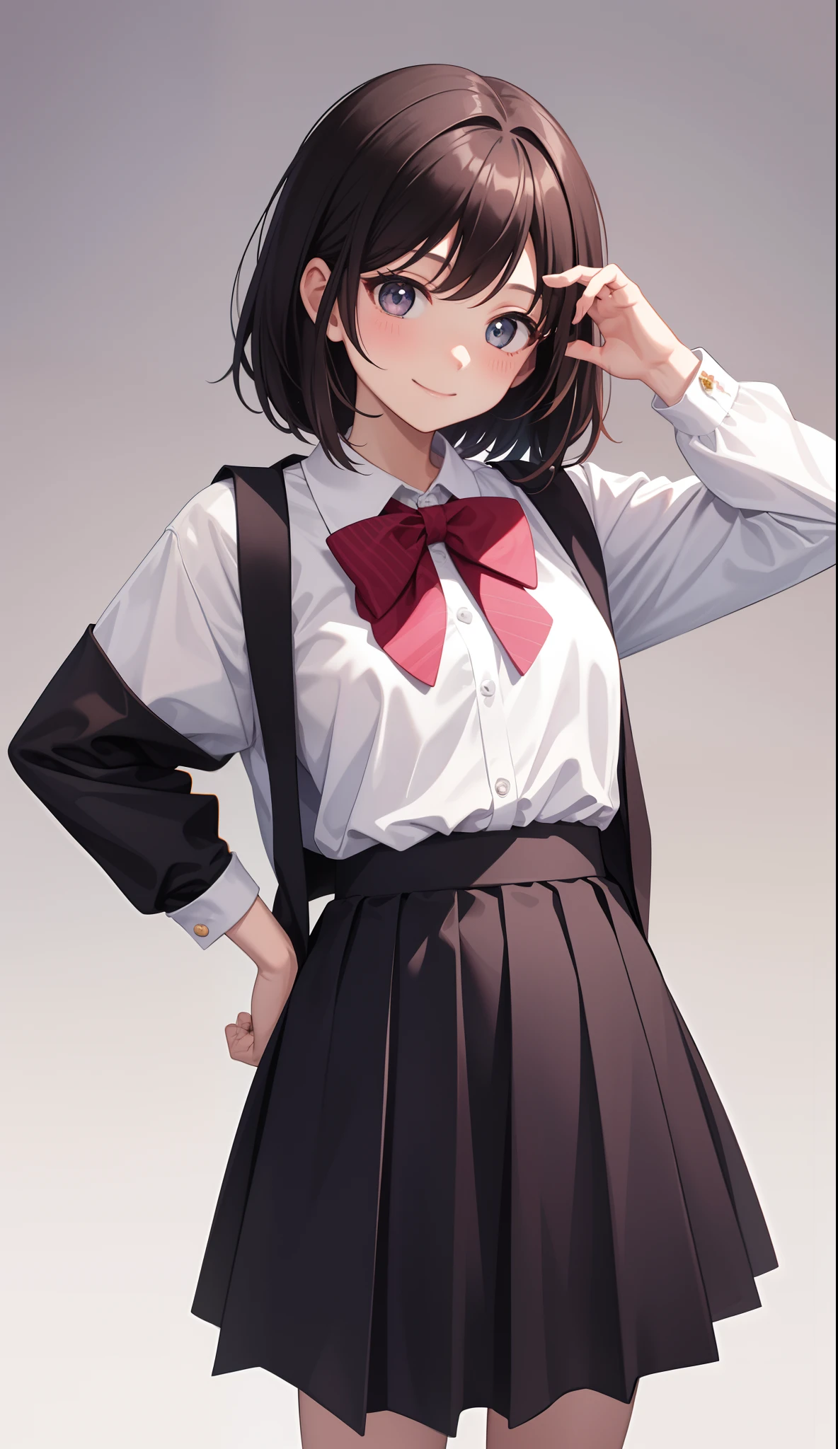 1girl in、AS-Adult、A smile、The shirt、skirt by the、(small tits)、Upper body portrait、
