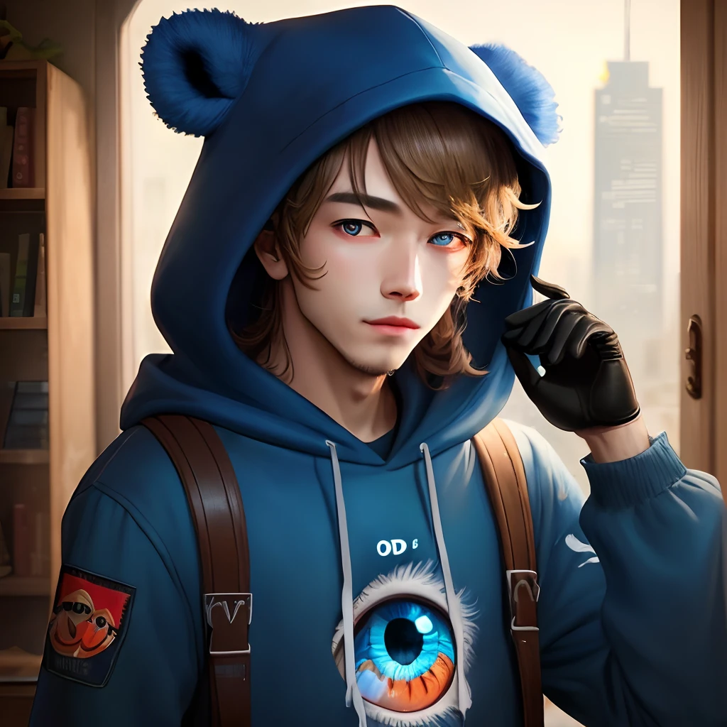 Man Odd Eye Hood Cute Blue Strain