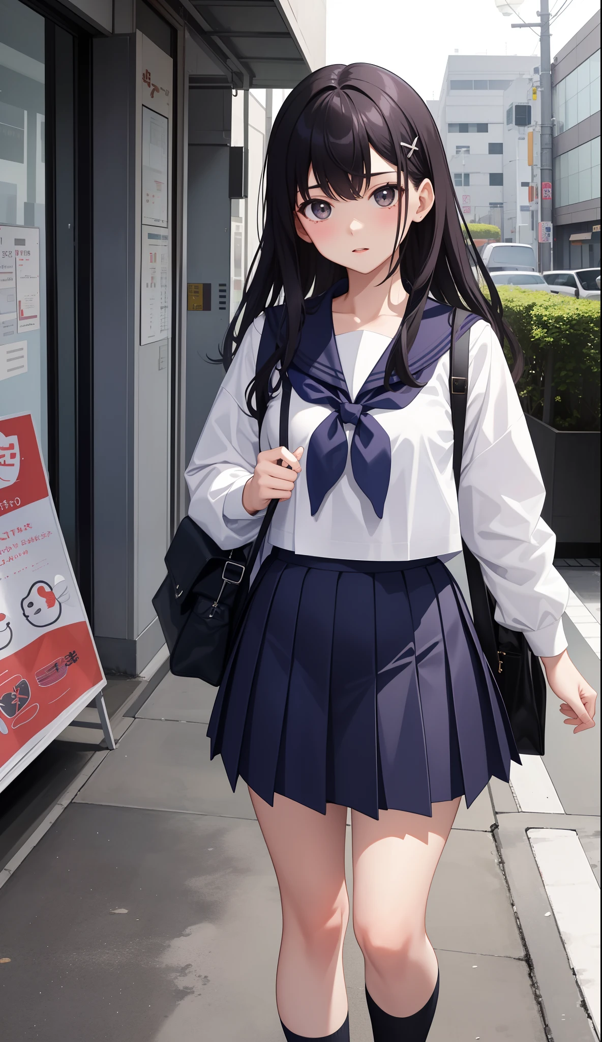 1girl in、AS-Adult、The shirt、skirt by the、（small tits）Japan High School、校服、serafuku、Walking with a thigh、Upper body portrait、