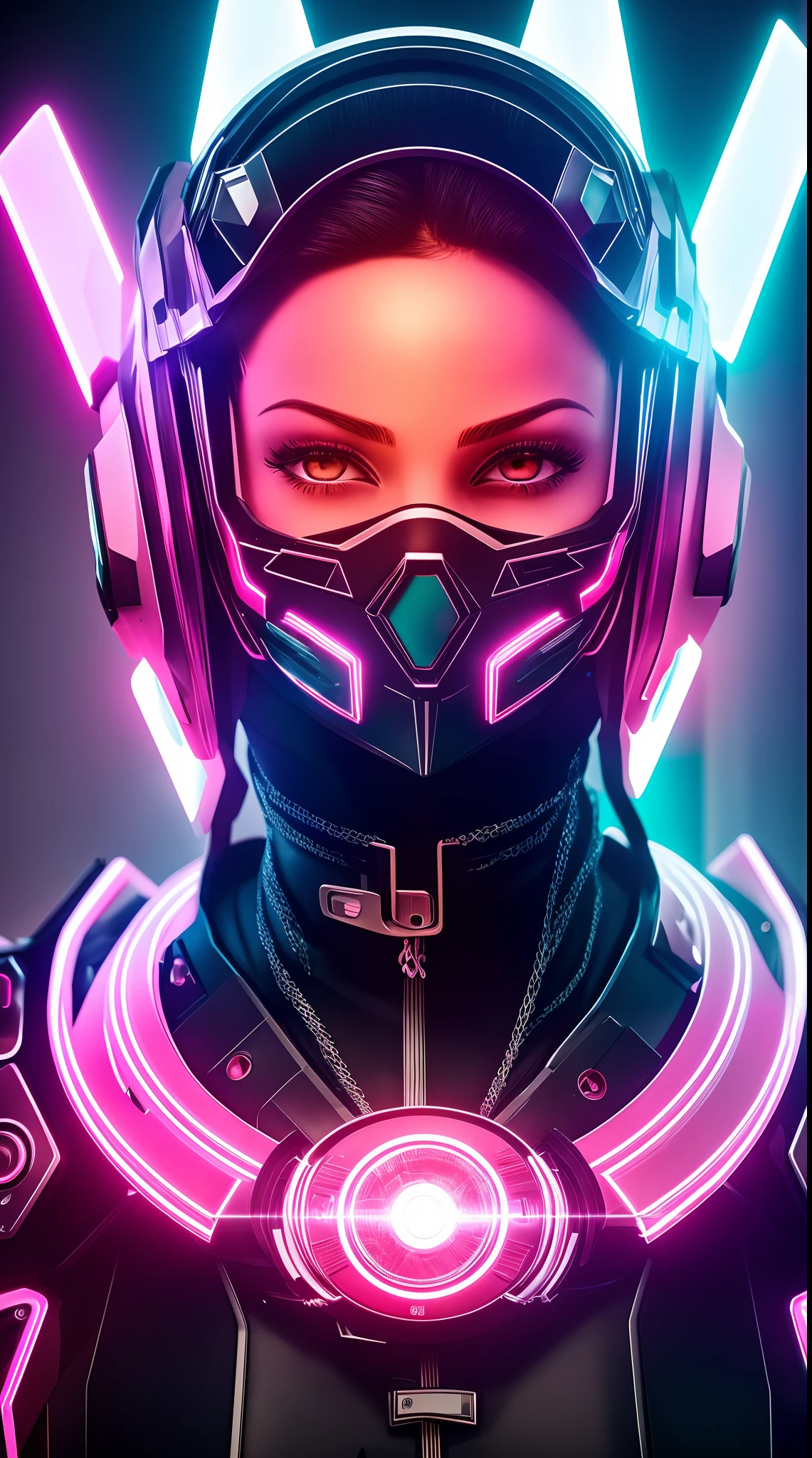 etrato de perto de uma garota com olhos azuis perfeitos, cyberpunk, wearing a neon pink cybernetic mask..|hiperrealista, sem antecedentes, atordoante, algo que nem existe, Being mythical, energia, molecular, Texturas, breathtaking beauty, pure perfection, Divine Presence, unforgettable, impressionante, breathtaking beauty, volumetric light, cores vivas reflete