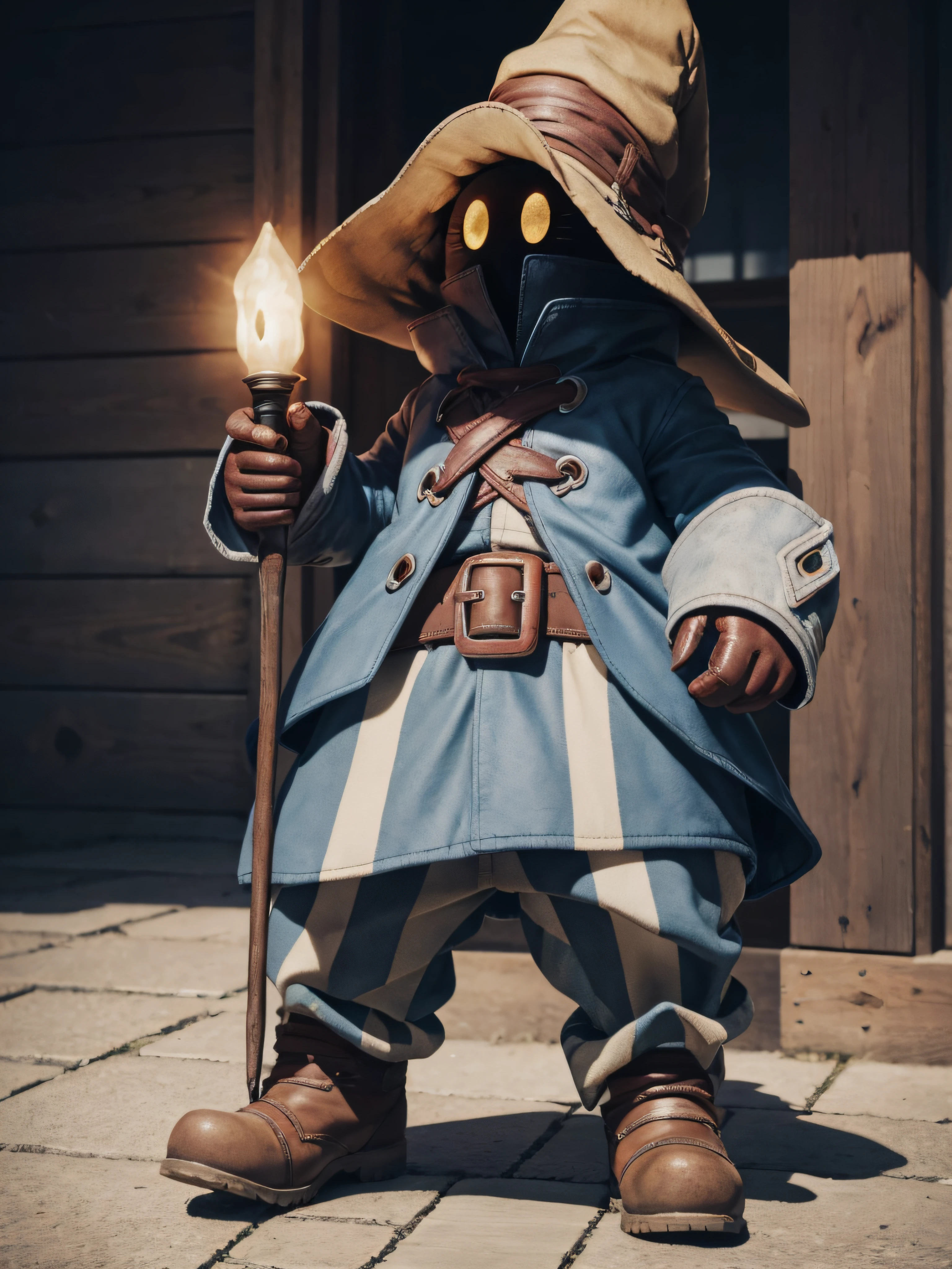 viviornitier, vivi ornitier, baggy pants, belt buckle, blue coat, boots, brown footwear, brown gloves, buckle, coat, gloves, hat, hat belt, high collar, pants, striped, striped pants, wizard hat, yellow eyes, yellow headwear,
BREAK ,
BREAK looking at viewer, full body,
BREAK outdoors,
BREAK (masterpiece:1.2), best quality, high resolution, unity 8k wallpaper, (illustration:0.8), (beautiful detailed eyes:1.6), extremely detailed face, perfect lighting, extremely detailed CG, (perfect hands, perfect anatomy),