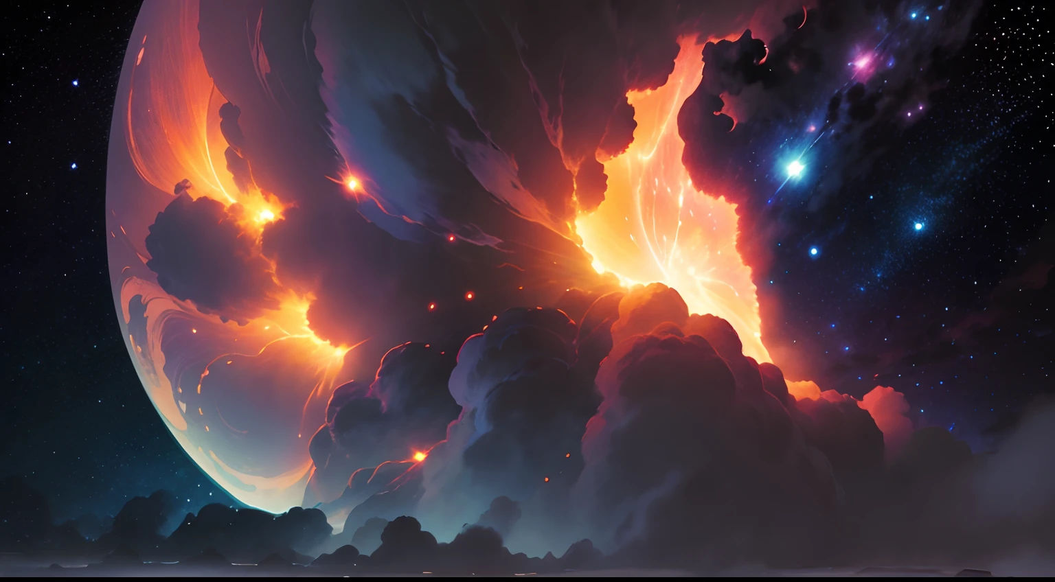 Head-on collision between stars in the galaxy、Flashing