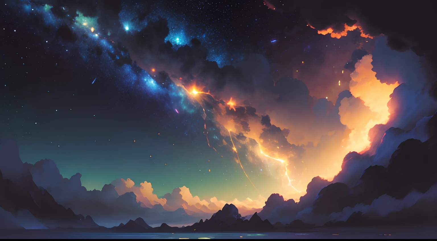 Head-on collision between stars in the galaxy、Flashing
