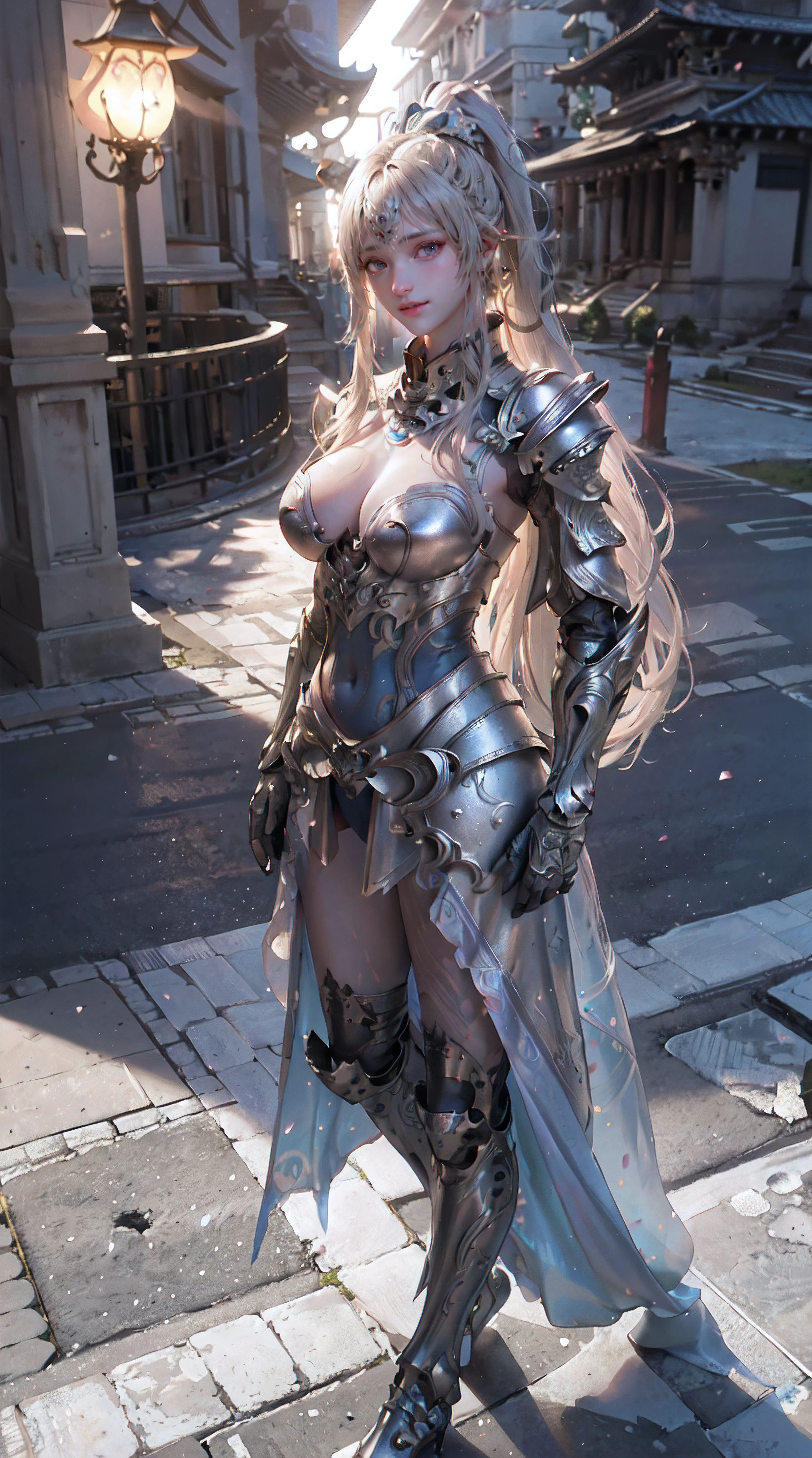 half body, walking pose, shot from front, slow motion, female paladin wearing the full body, (light silver armour:1.2),(ornately decorated armor), (insanely detailed, bloom:1.5), (highest quality, Alessandro Casagrande, Greg Rutkowski, Sally Mann, concept art, 4k), (analog:1.2), (high sharpness), (detailed pupils:1.1), detailed face and eyes, Masterpiece, best quality, (highly detailed photo:1.1), (long blonde Hair, ponytail,ecstatic:1.1), (young woman:1.1), sharp, (perfect body:1.1), realistic, real shadow, 3d, (temple background:1.2), arms crossed over the chest 
photographed by Canan EOS R6, 135mm, 1/1250s, f/2.8, ISO 400