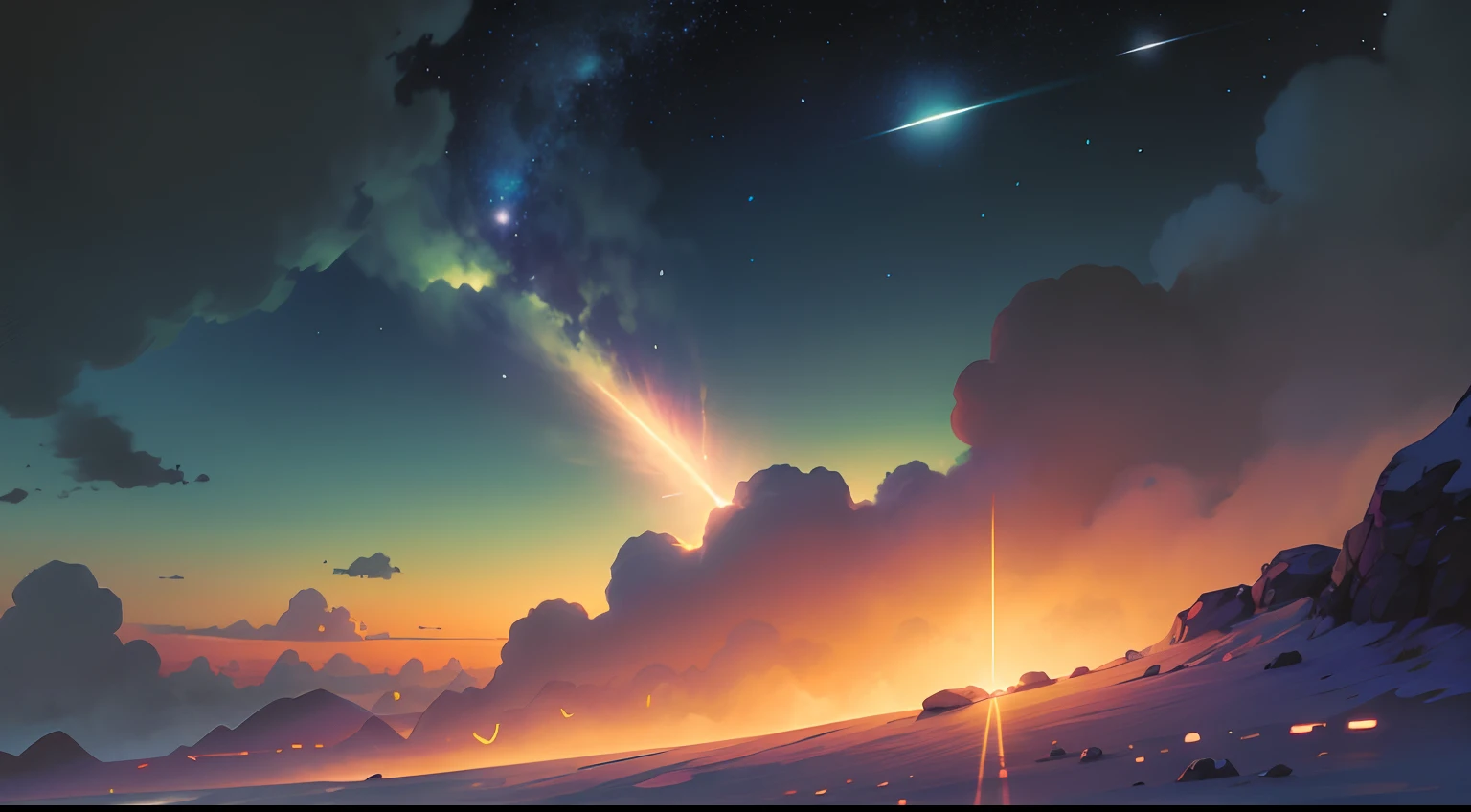A shooting star collides with the ground