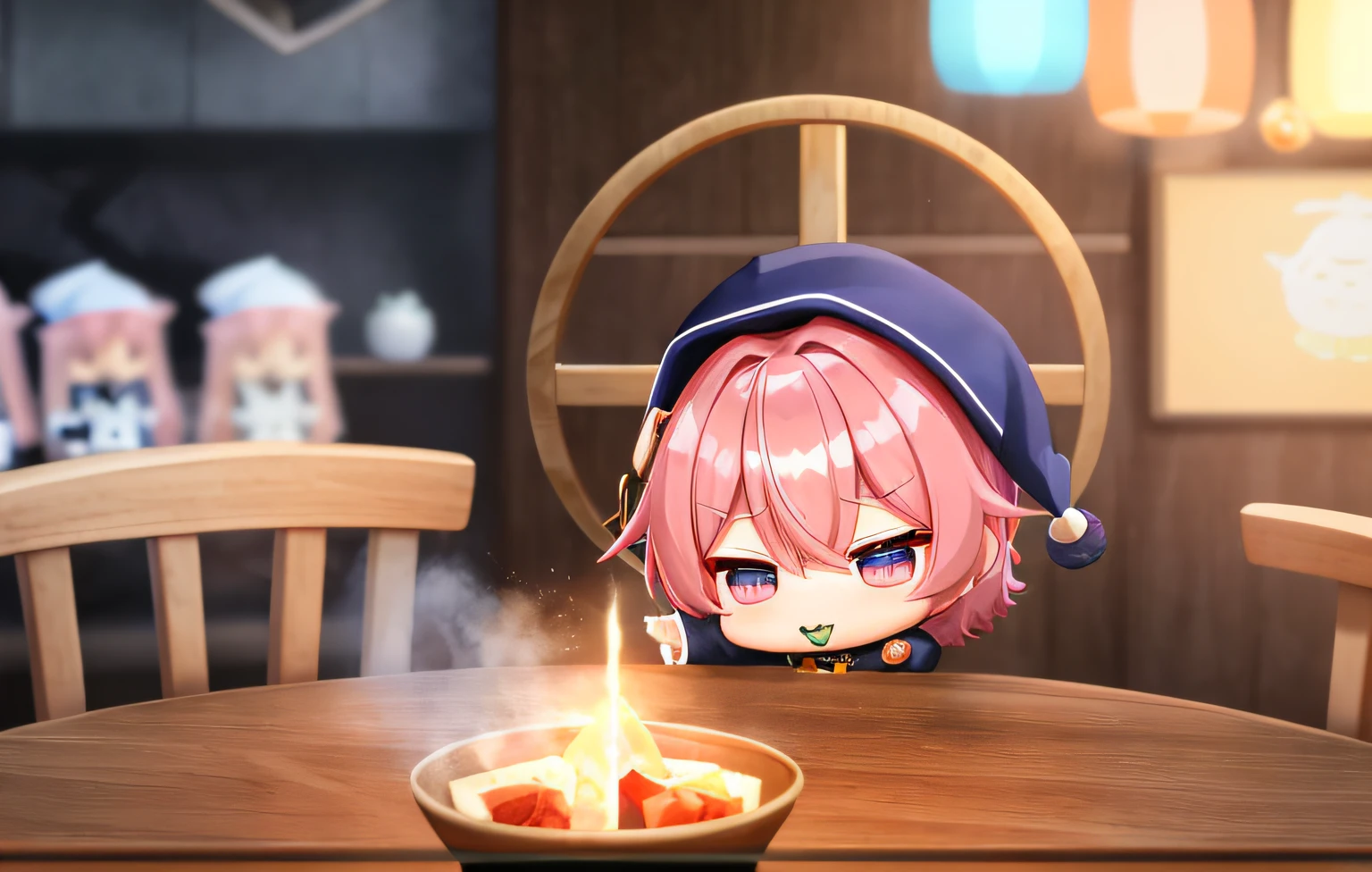 All-you-can-eat dumplings、Pop Mart Blind Box IP、Cute wizard doll closeup、Young One Angel Style、Wear longer, Dress fluently、Lop style、Poseline doll、Little people々々々々々々々々々々々々々々々々々々々々々々。unreal enginee 5、Light 3D/C4D production: 8K HD quality/illuminating/Ultra-fine lens description 1.5、flawless、Chibi Background/Cinematic。Tuna bowl、macadamia、(((Sorcerer)))