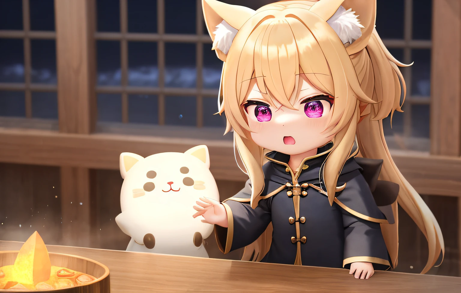 All-you-can-eat dumplings、Pop Mart Blind Box IP、Cute wizard doll closeup、Young One Angel Style、Wear longer, Dress fluently、Lop style、Poseline doll、Little people々々々々々々々々々々々々々々々々々々々々々々。unreal enginee 5、Light 3D/C4D production: 8K HD quality/illuminating/Ultra-fine lens description 1.5、flawless、Chibi Background/Cinematic。Tuna bowl、macadamia、(((Sorcerer)))