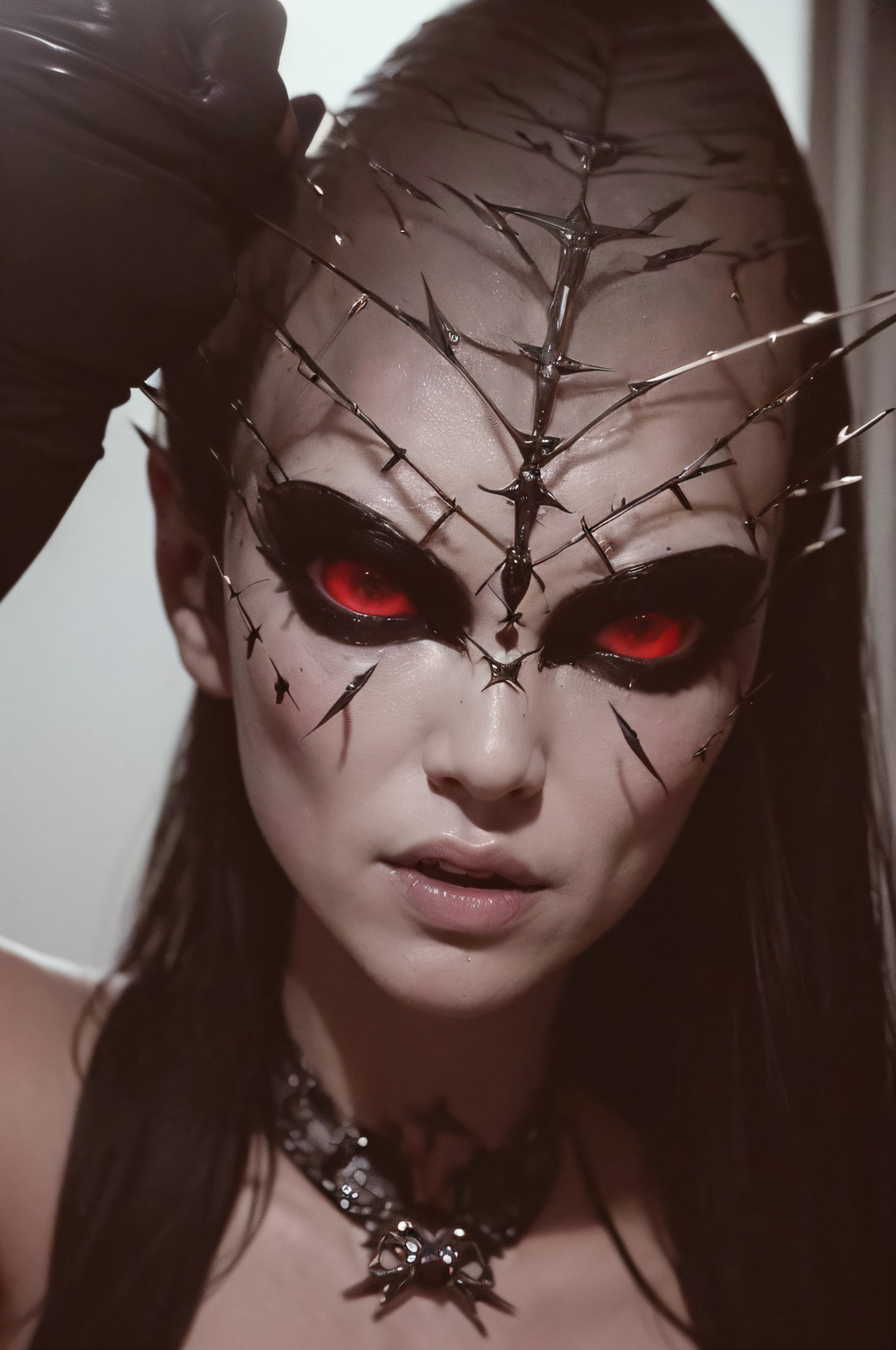 "(The best lighting, oscuro, dramatic),(Mujer alien, Hellraiser, feto, Cicatrices, , sexy, cerebro, sangre, una rata dentro de la cabeza, terror.),(ojos rojos, calaveras). morning light.