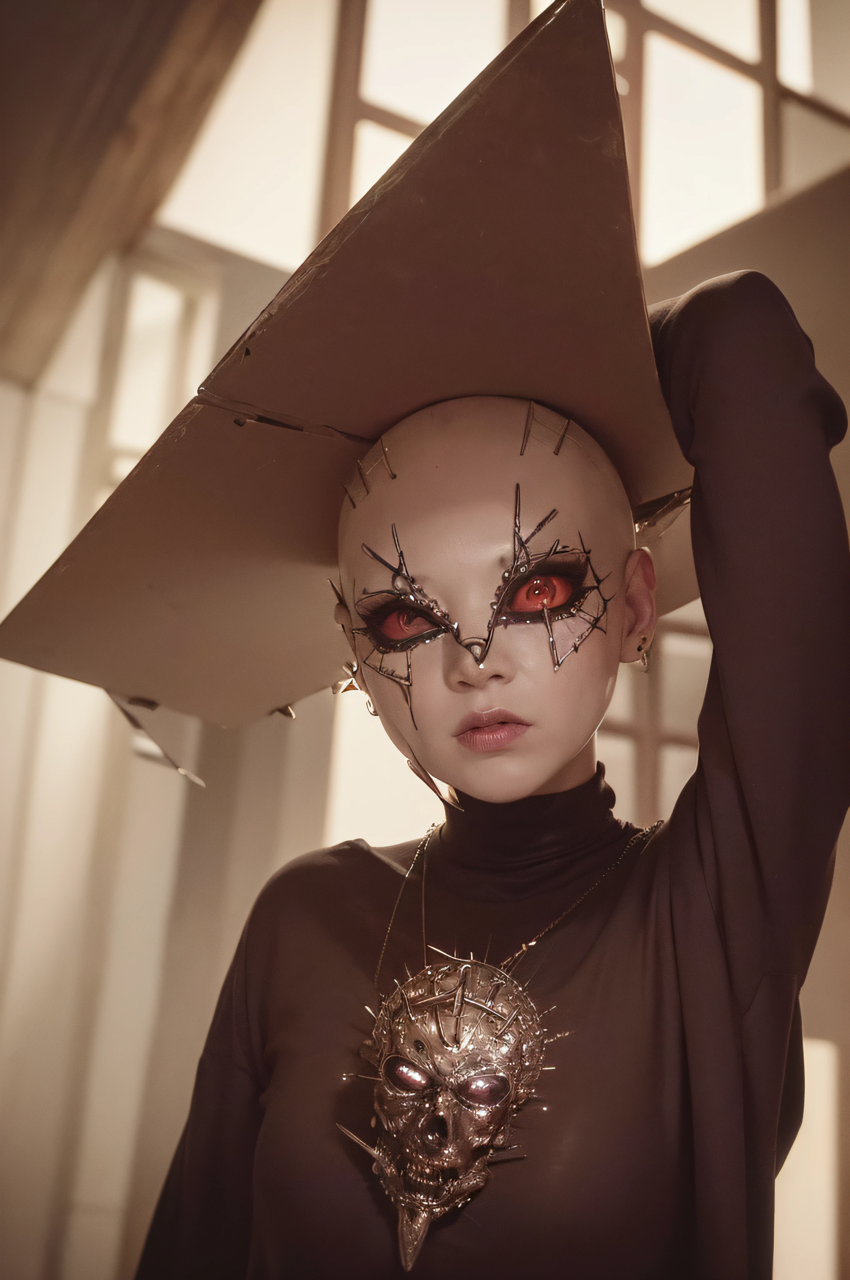 "(The best lighting, oscuro, dramatic),(Mujer alien, Hellraiser, feto, Cicatrices, , sexy, cerebro, sangre, una rata dentro de la cabeza, terror.),(ojos rojos, calaveras). morning light.