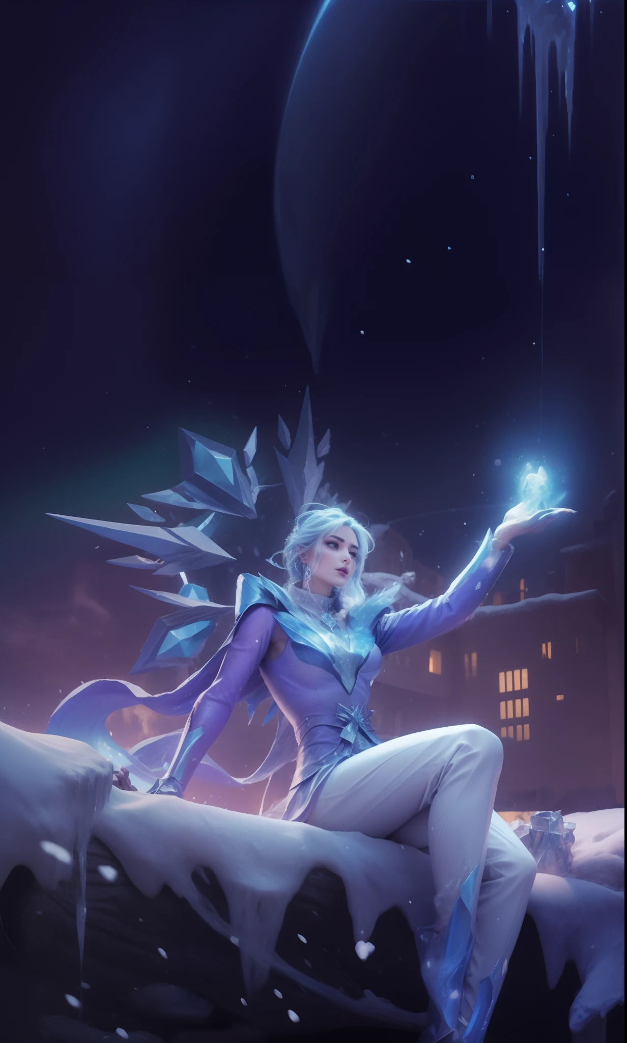 a close up of a person sitting on a snow covered ground, crystalline skin, ice mage, ice lord, maya ali as a storm sorcerer, maya ali as a lightning mage, master of ice, ice spell, icey, ice sorceress, heise jinyao, astri lohne, frost gem, with ice power