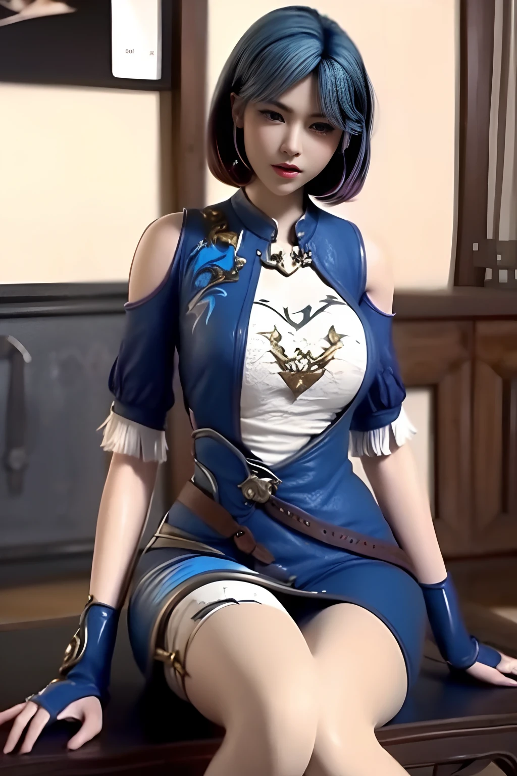 (RAW shooting:1.2, Photoreal:1.5, 8k:1.2, highest quality:1.2, masterpiece:1.2, ultra high resolution:1.2), (perfect dynamic composition:1.2, Highly detailed skin and facial textures:1.2,beautiful and aesthetic:1.2, full body:1.2, Fair skin:1.2), (large breast:1.4, Chest gap:1.4), (perfect limbs:1.2), (perfect fingers:1.2),(1girl:1.2,tall:1.2,sexy:1.2,asian:1.2,glamour:1.2,makeup:1.2),(sitting:1.2,chair:1.2,legs together:1.2),(earrings:1.2),(ragnarok_ninja:1.2),(red ninja scarf:1.2),(black short hair cut:1.2),(hairband:1.2),(double eyelid:1.2),(sash:1.2),(knife:1.5),(simple background:1.2),(thigh tights:1.2),(ninja boots:1.2),