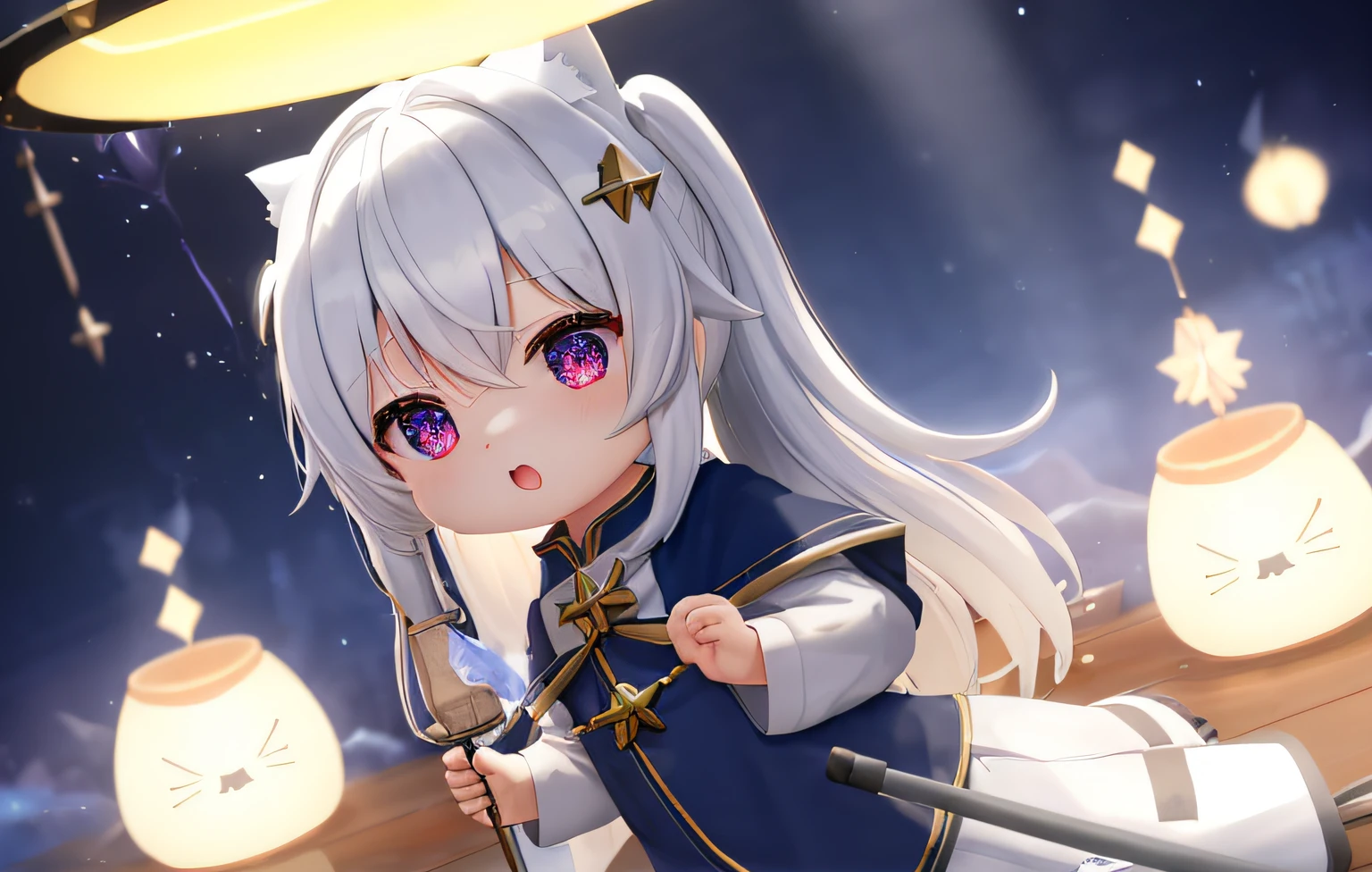 (((holding a white dish)))Pop Mart Blind Box IP、Cute wizard doll closeup、Young One Angel Style、Wear longer, Dress fluently、Lop style、Poseline doll、Little people々々々々々々々々々々々々々々々々々々々々々々々。unreal enginee 5、Light 3D/C4D production: 8K HD quality/illuminating/Ultra-fine lens description 1.5、flawless、Chibi Background/Cinematic。Tuna bowl、macadamia、(((Sorcerer)))