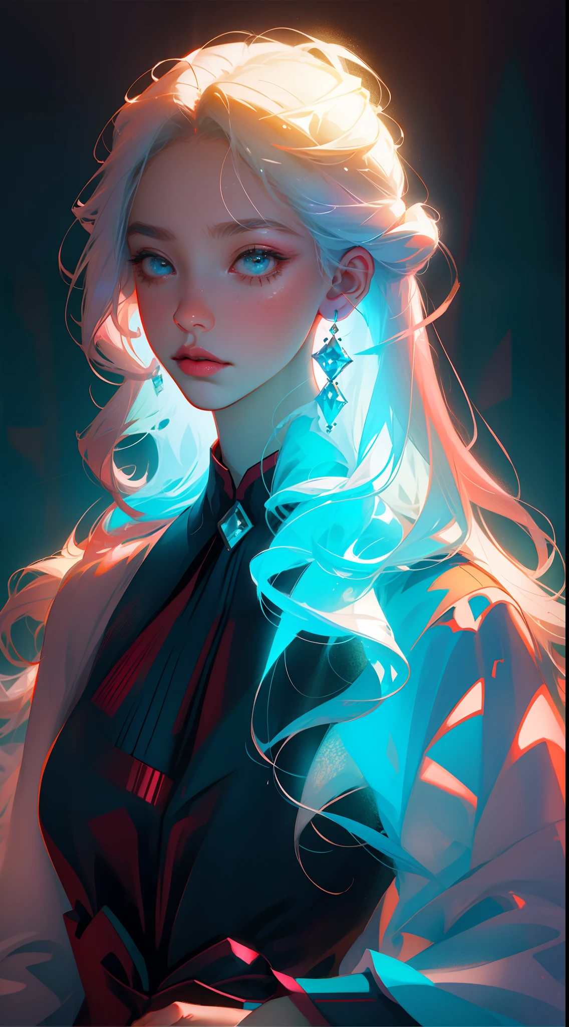 Irridescent color,A pictorial image of a man with Arambo
Colored hair,Romanticized nature,Wavy hair,A dreamlike realm,light white and light red,light white and cyan,snapshot,Aestheticist,k hd,high detal,high qulity,Good atmosphere,delicated,cg render,detail render,(Delicate facial portrayal)(Fine hair portrayal)(highest quality)(Master masterpieces)(High degree of completion)(a sense of atmosphere)(half-body portrait)
