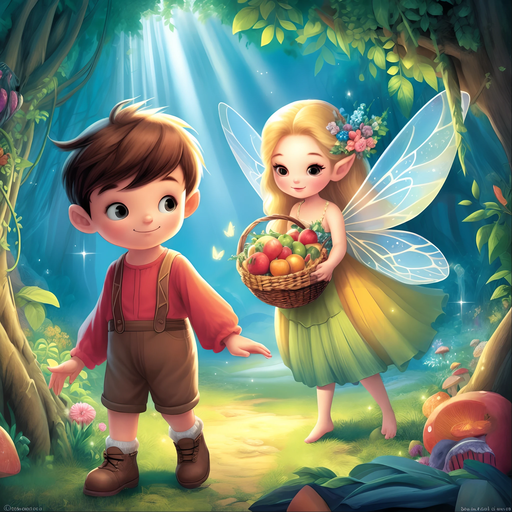 Create a picture of the child alone, con la misma ropa, comiendo una manzana y que sienta que le da fuerza.