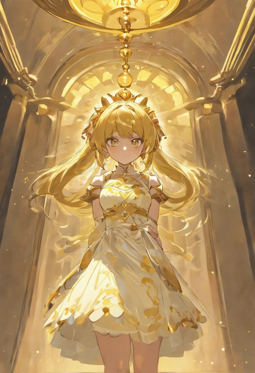 ((Masterpiece)), ((Best Quality)), 8K, HD, Super Detail, (Woman), (White dress studded with yellow gold rims),  The artwork is a masterpiece, with the best quality and super detail, captured in 8K HD. Photographic realistic, realistic, very detailed illustrations realistic, octane rendering