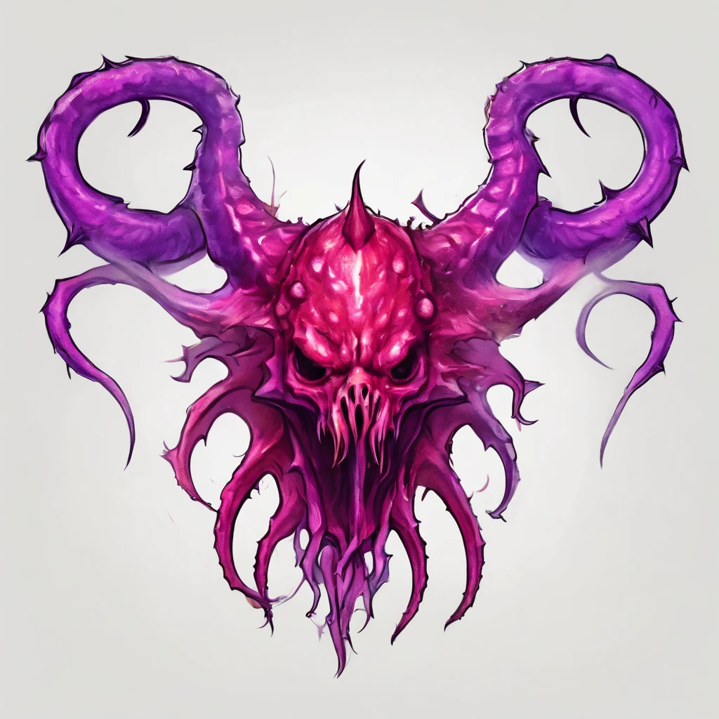 Mind Flayer, poisonous purple and red, rancid, full of spikes, purple tentacles with spikes, masterpiece, best quality