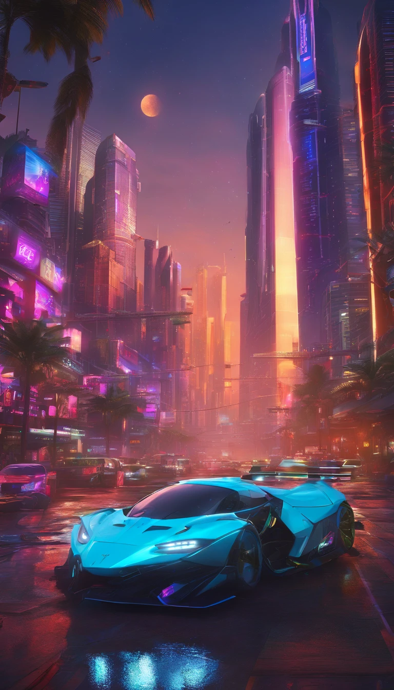 Cyberpunk city、A realistic moon、Detailed lunar surface,Chinese lanterns,High quality 8K,photographrealistic,Lots of blue-cyan,softlighting,glitters,View from the rooftop,sky bridges,A grand vision