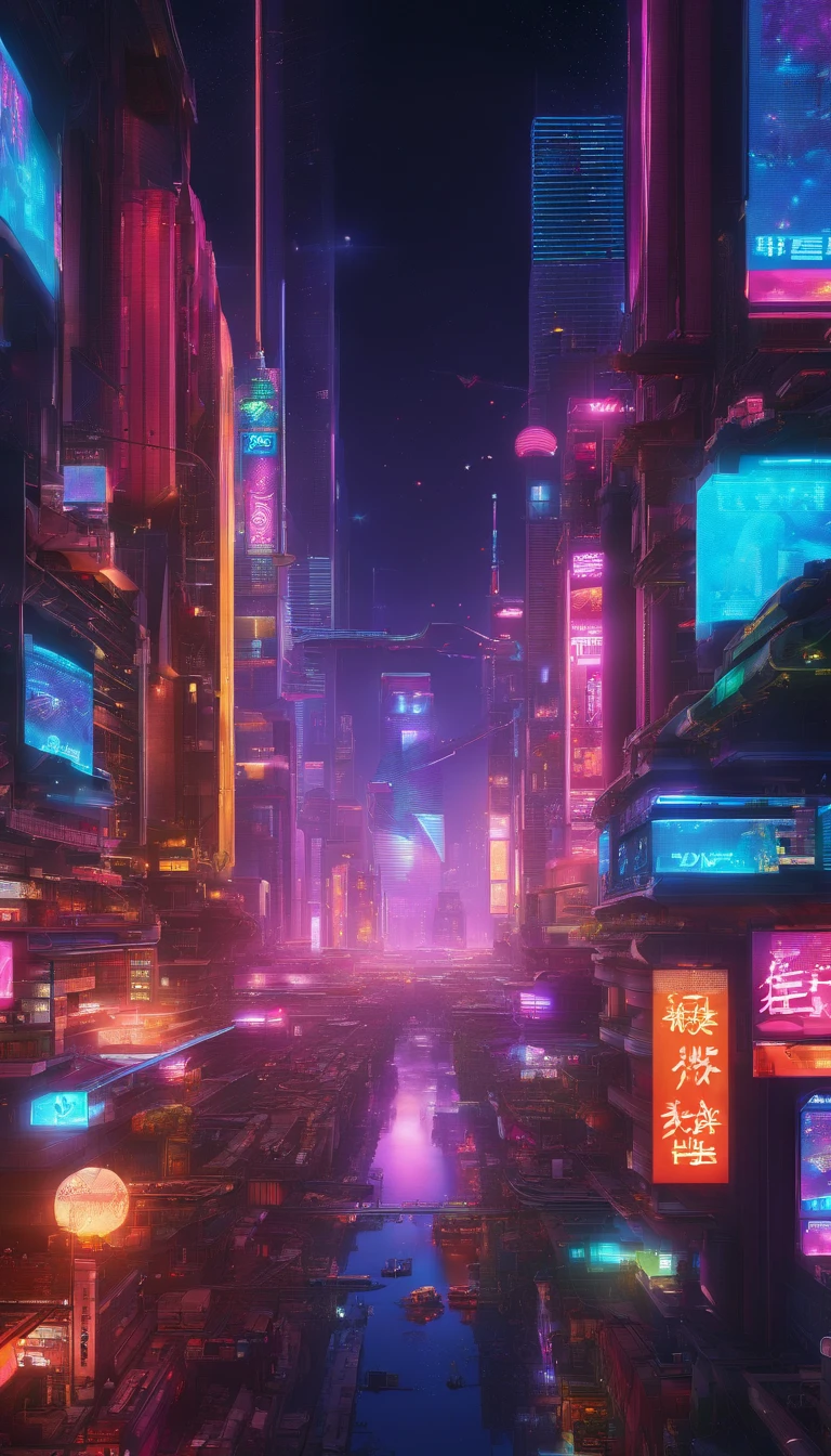 Cyberpunk city、A realistic moon、Detailed lunar surface,Chinese lanterns,High quality 8K,photographrealistic,Lots of blue-cyan,softlighting,glitters,View from the rooftop,sky bridges,A grand vision