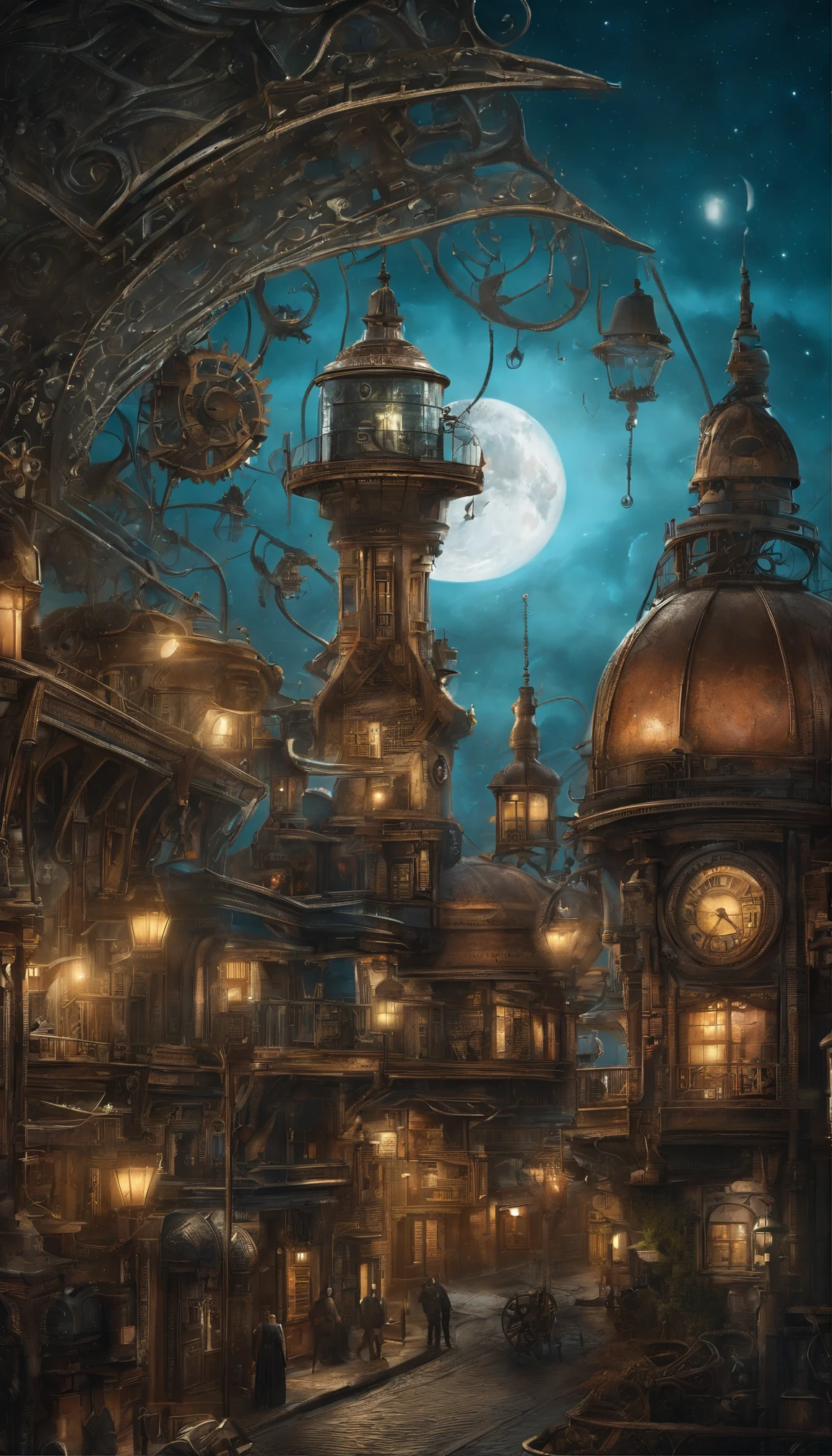 themoon、Cyberpunk city、Moon in the sky、Detailed lunar surface,Rooftop,High quality 8K,photographrealistic,Lots of blue-cyan,softlighting,glitters,Crowds on the street