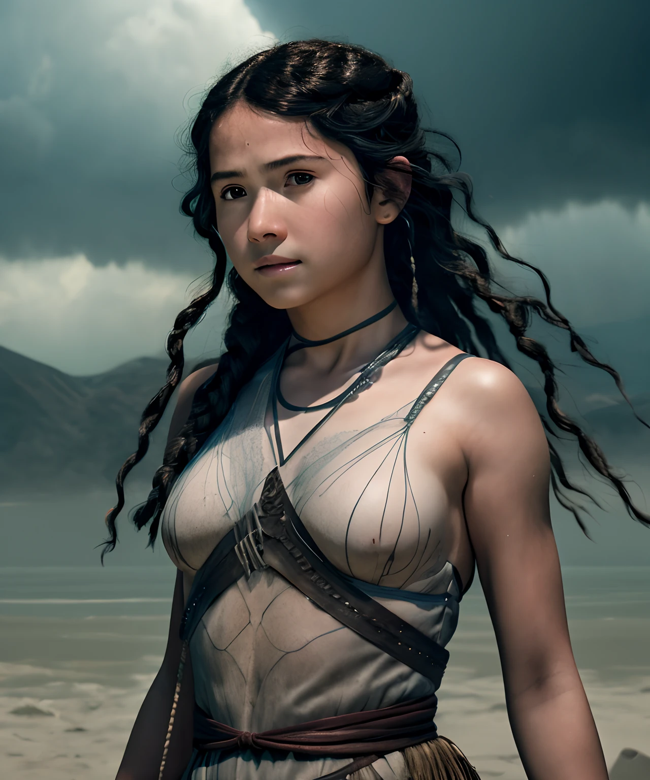 Close-up, linda garota, Physical rendering photo of a 14-year-old girl , cachos, sardas, Desabotoado, blusa branca, transparente, mamilos eretos, fundo preto, luz no rosto, sonho, magical ambiance, cinematic lighthing, brasas, fantasia, action pose, mistborn, Foto CRU, 8k UHD, grain of film