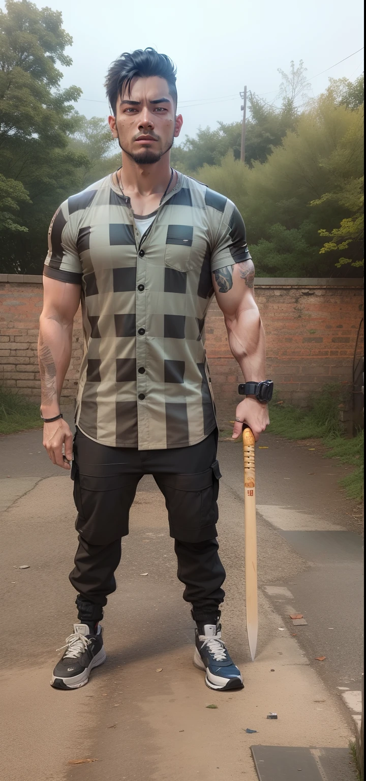 cyberpunk,smartboy,lighting realistic background,8k,u4,arafed man standing with a baseball bat in his hand, young male with walking stick, with axe, full body picture, with a walking cane, one legged amputee, with a two handed axe, taken with sony alpha 9, holding a cane, very very low quality picture, very accurate photo, full body photograph, with an axe, without helmet