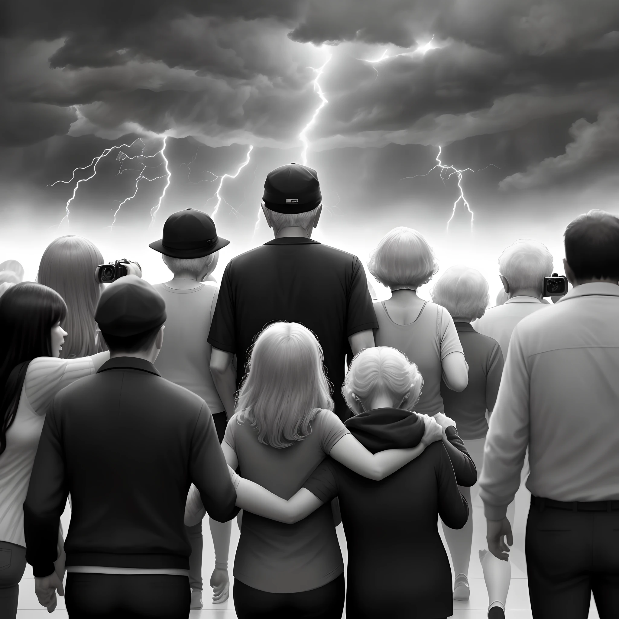 A cinematic scene, 7 mature elderly black and white women fighting a male thief in Walmart. Male should be covering head and body from attacks while elderly Surrounds him. Bystanders watch and take photos. Intense emotion, perfect lightning.