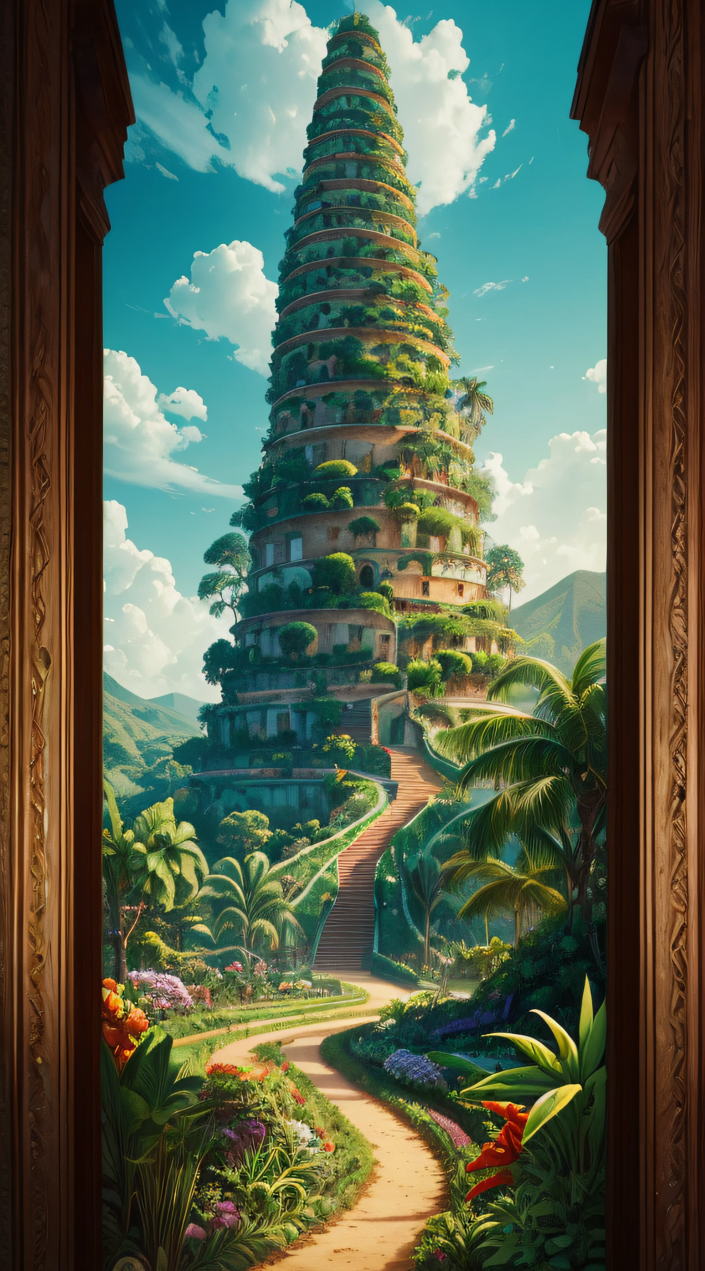 (extremadamente detallado, obra maestra, La mejor calidad, foto antigua, principios de siglo, VHS Aesthetics) Big Snake in the middle of a strange jungle. Vegetables from another dimension. Epic flowers far away, organic trees with meat. Luz noche.