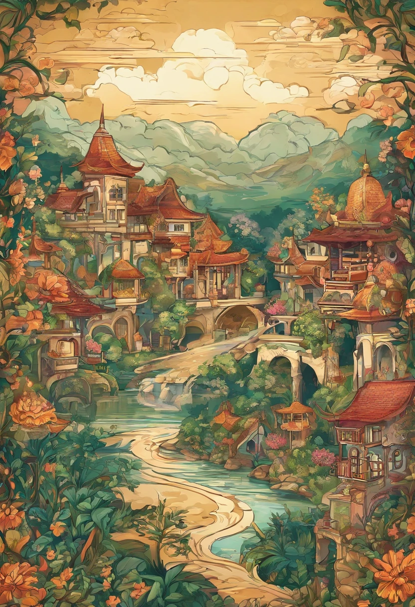 A scenery of a village in indonesia, very nostalgic feeling, rich of memories, highly detailed, 4k
