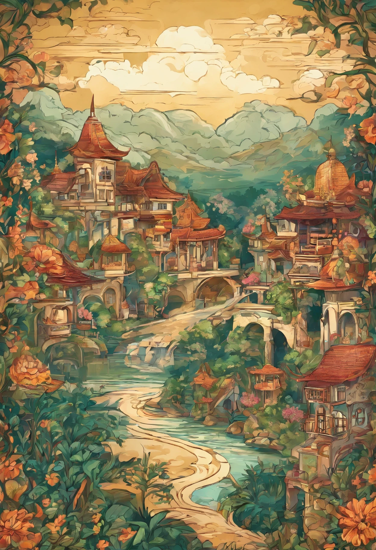 A scenery of a village in indonesia, very nostalgic feeling, rich of memories, highly detailed, 4k