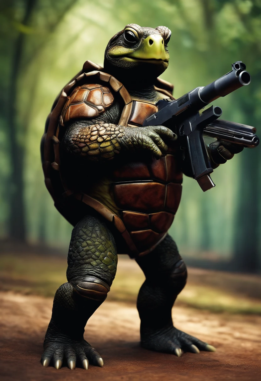 A turtle holding a firearm