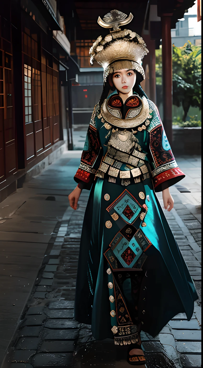 A Miao, beautiful girl, standing, tall, big eyes and melon face, beautiful and charming