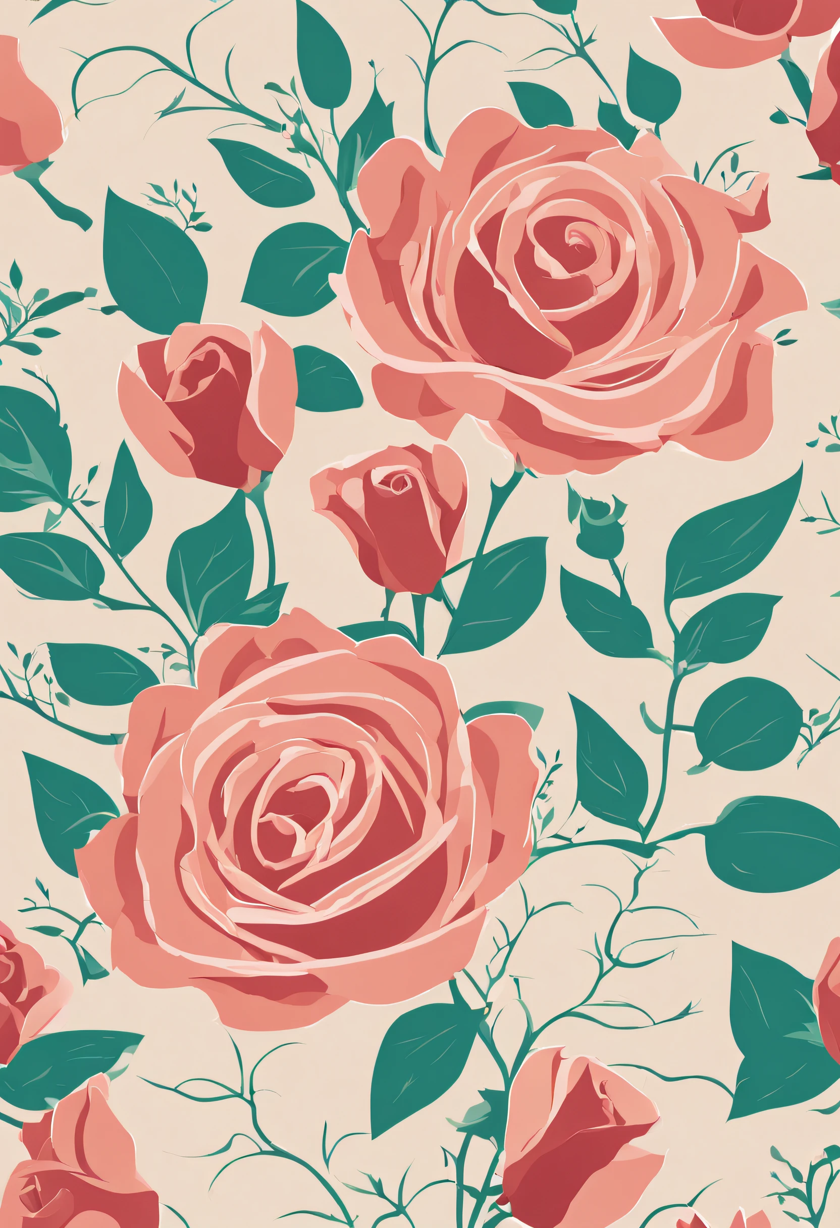 Make me a vector floral border with flat colors that has a rose motif